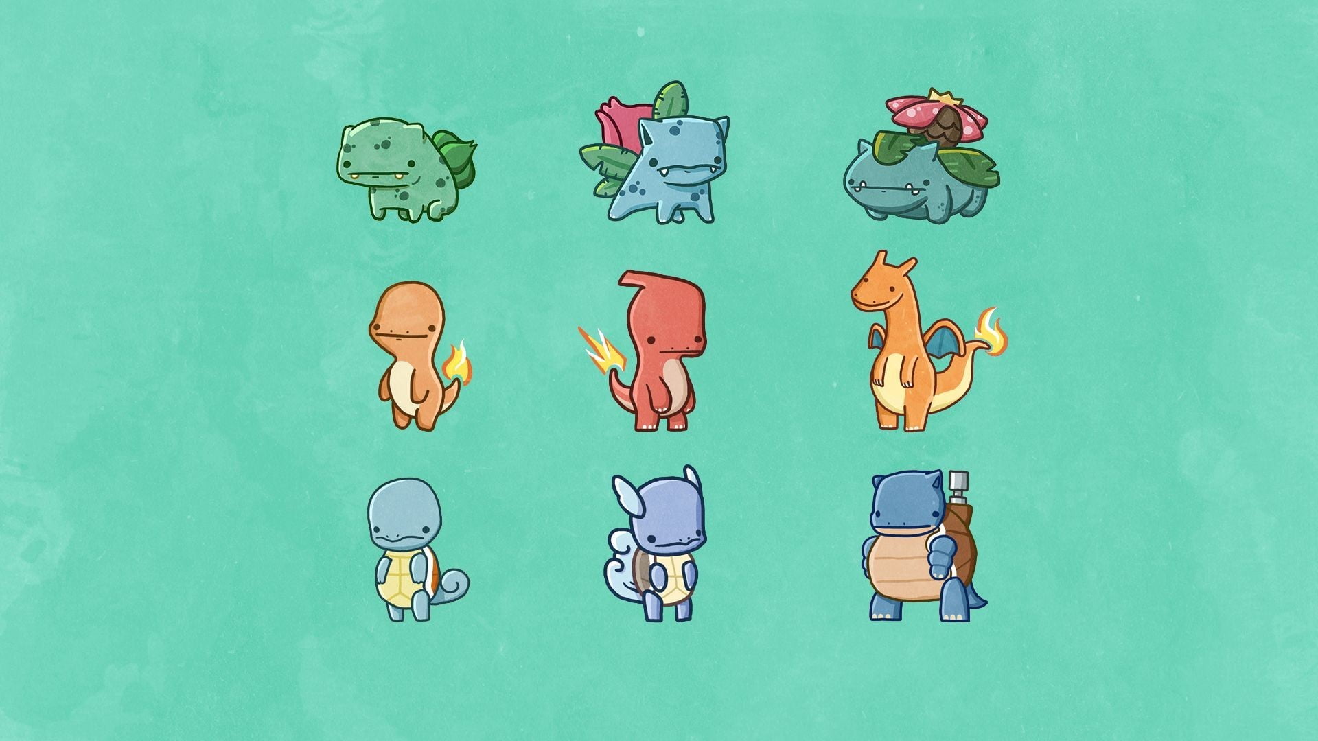 Pokemon Evolution illustration, Pokémon, starters, minimalism