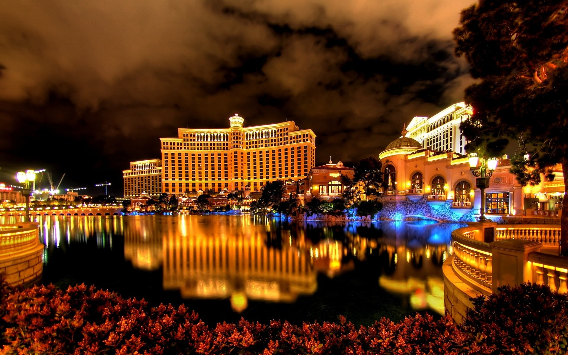 cityscape, hotel, reflection, lights, Las Vegas, USA