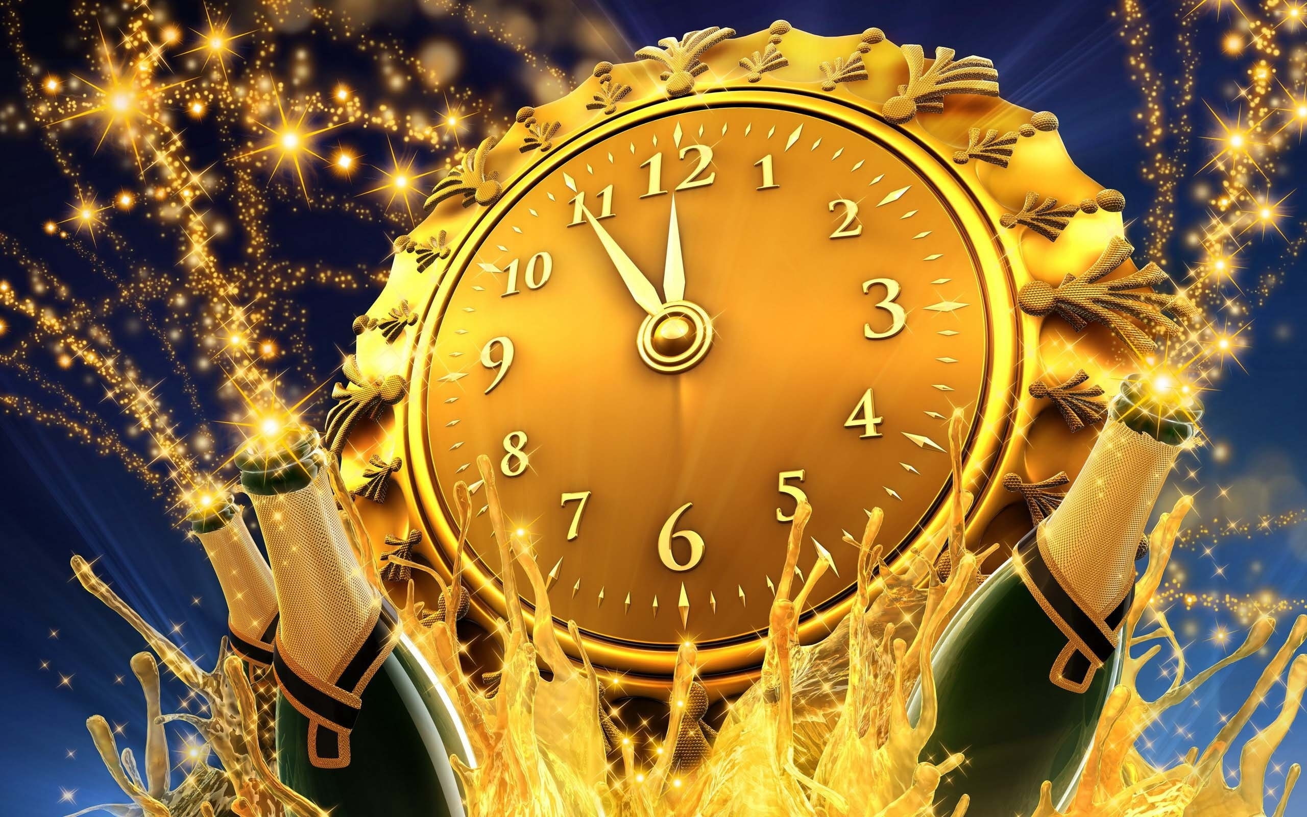 Happy New Year 2019 celebration countdown-clock-five minutes of the old year-toast champagne-Desktop backgrounds-2560×1600