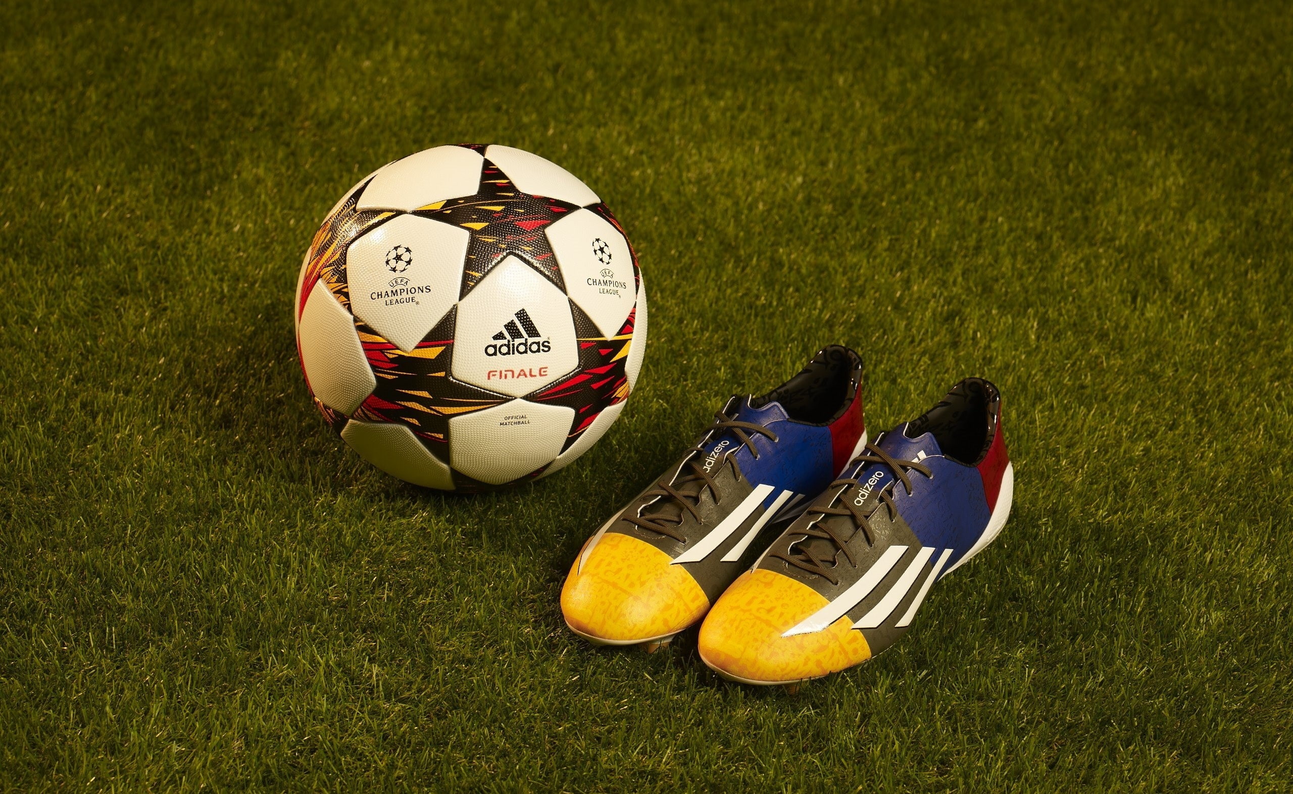 Football, pair of black-yellow-and-blue adidas cleats, Sports