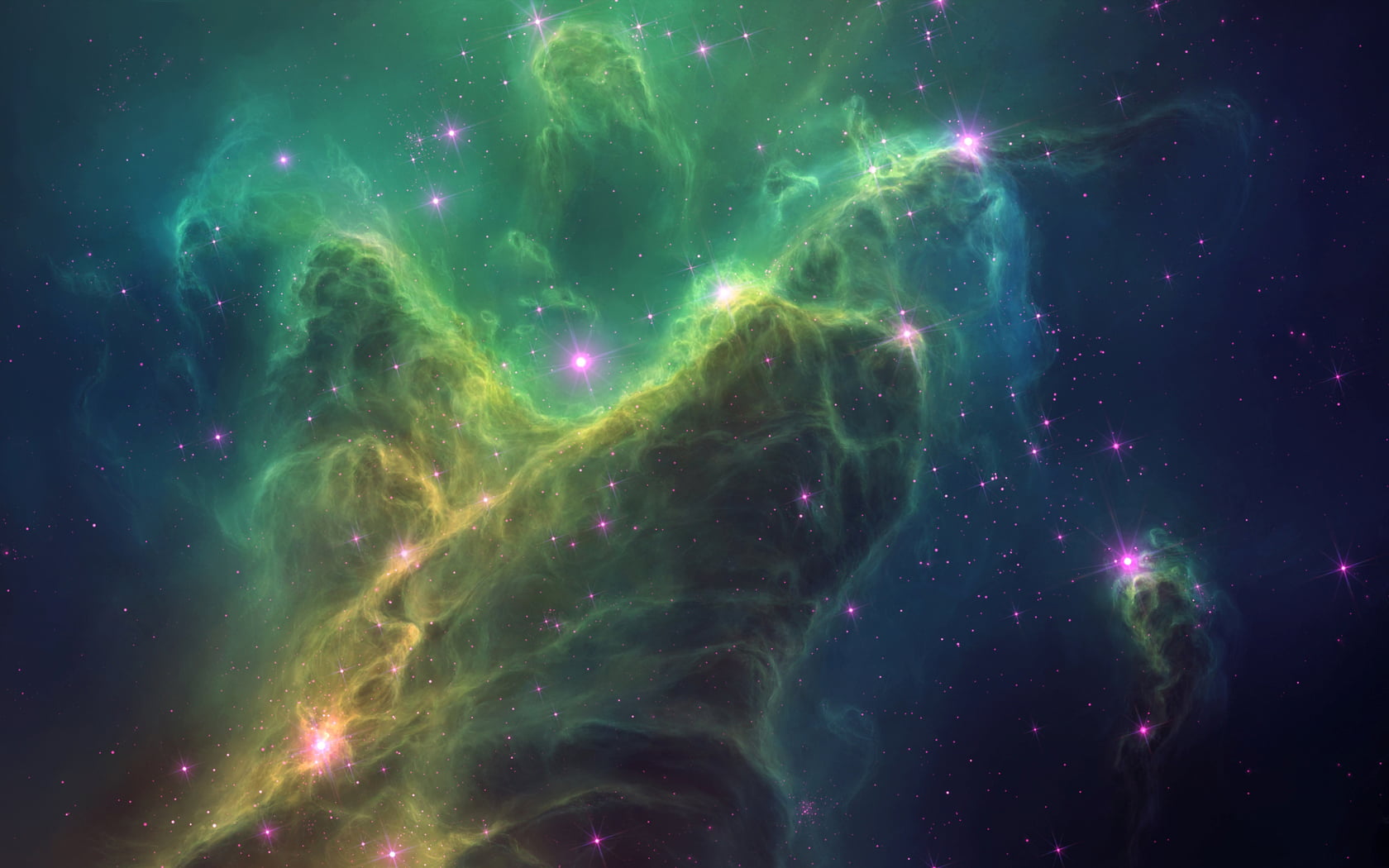 Emerald, green galaxy clouds wallpaper, 3D, Space, star, astronomy
