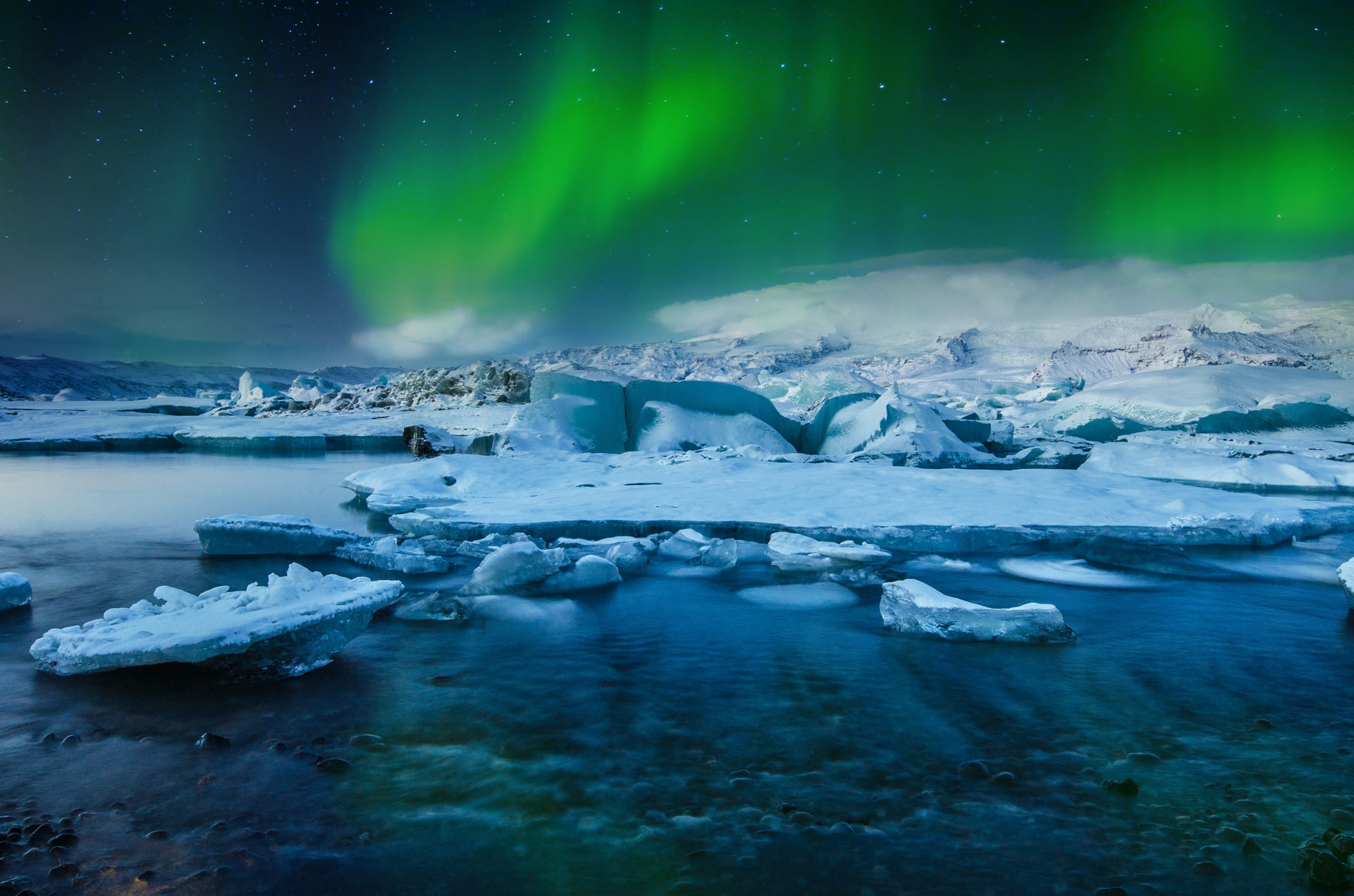 Frozen, Stars, Aurora, Winter, Lights, Snow, Iceland, Northern