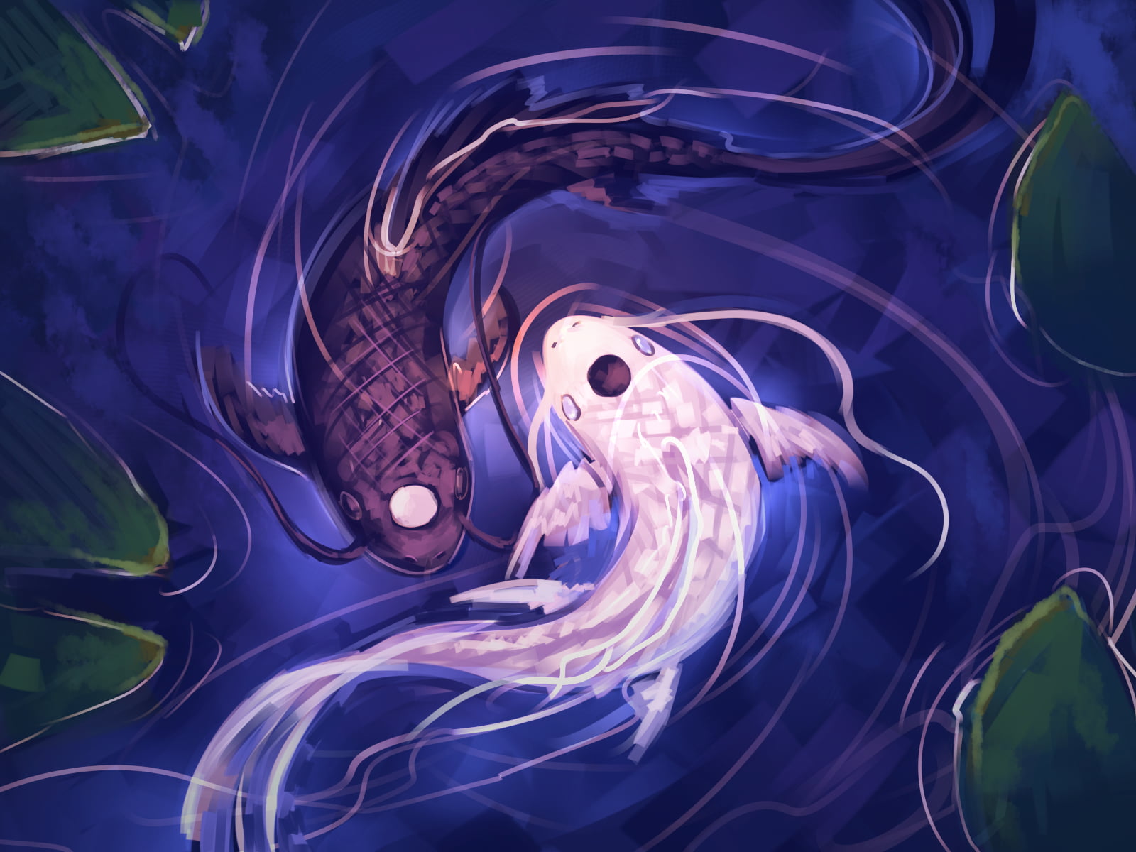 yin yang koi fish digital wallpaper, artwork, water, lake, Yin and Yang