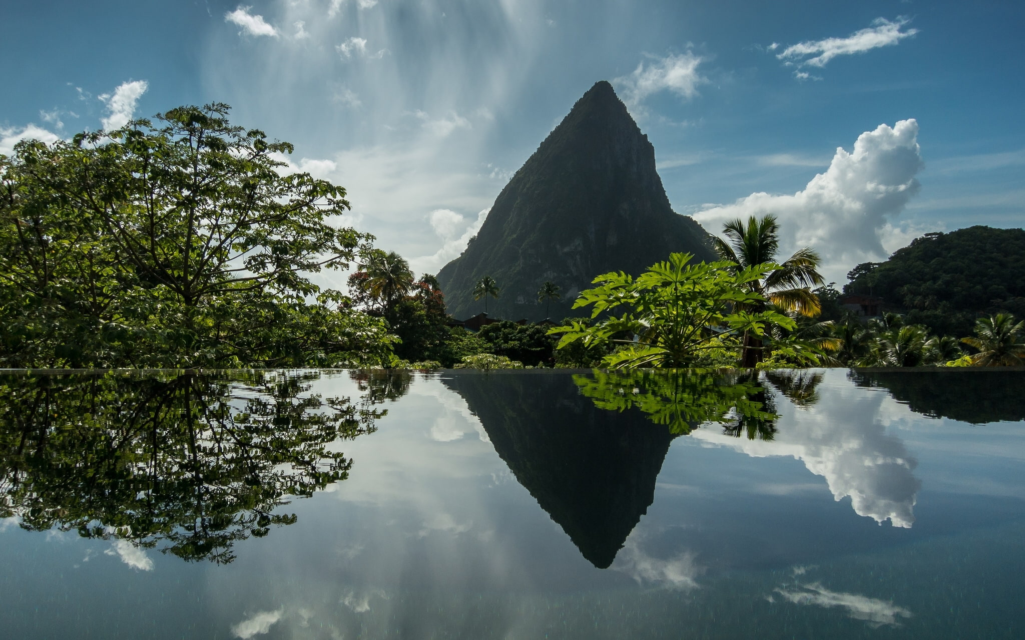 water, trees, reflection, mountain, Soufriere, Caribbean, Saint Lucia