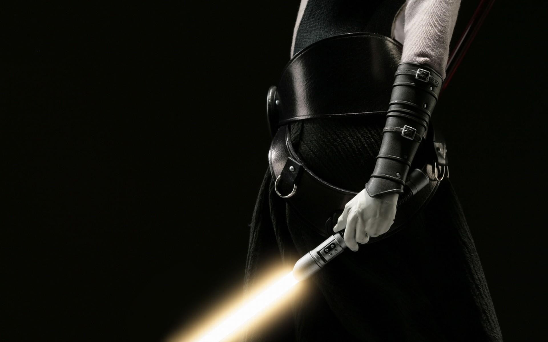 man holding lightsaber digital wallpaper, Star Wars, black background