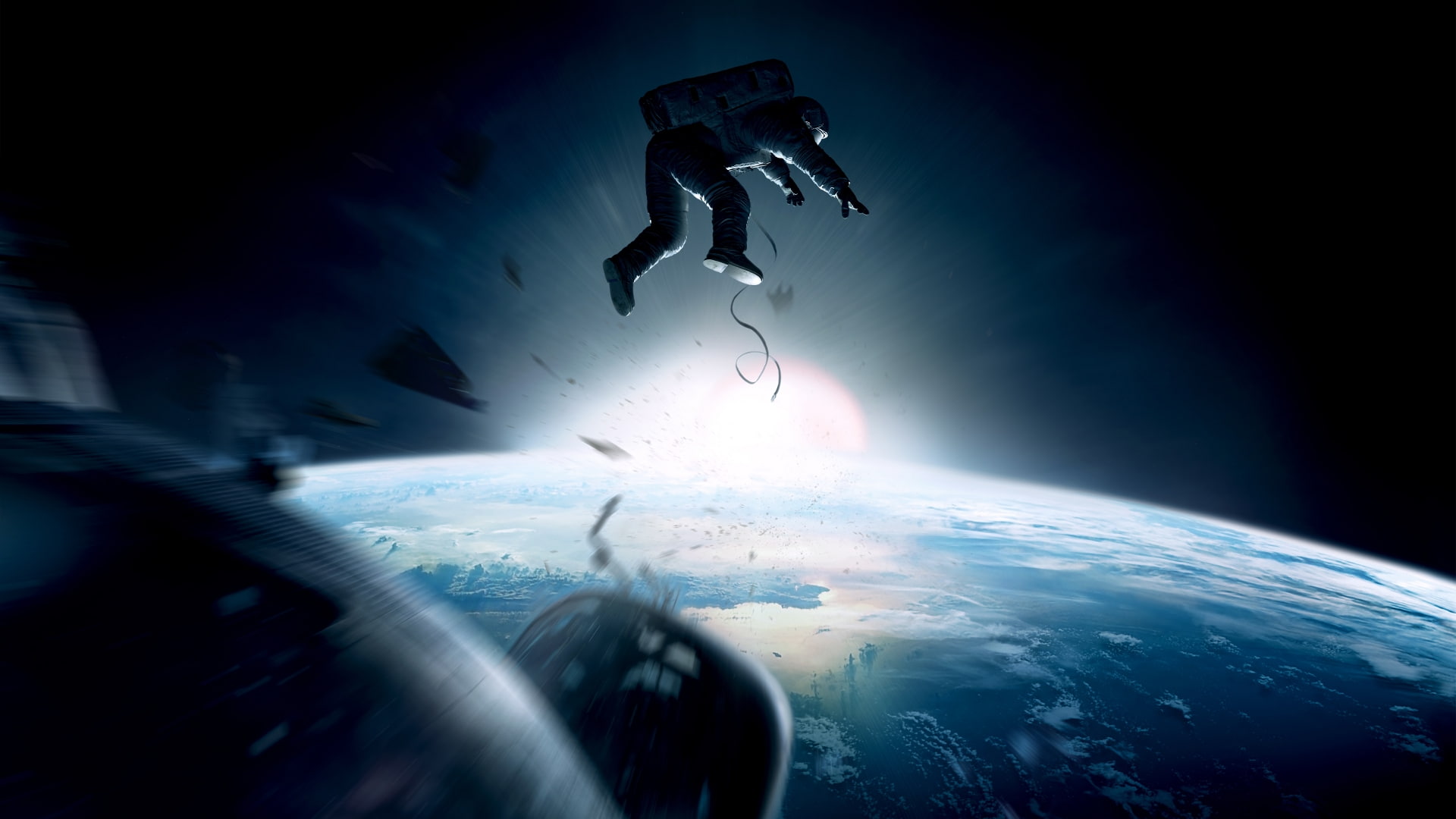 gravity, astronaut, earth, sci-fi, space, Movies, motion, mid-air