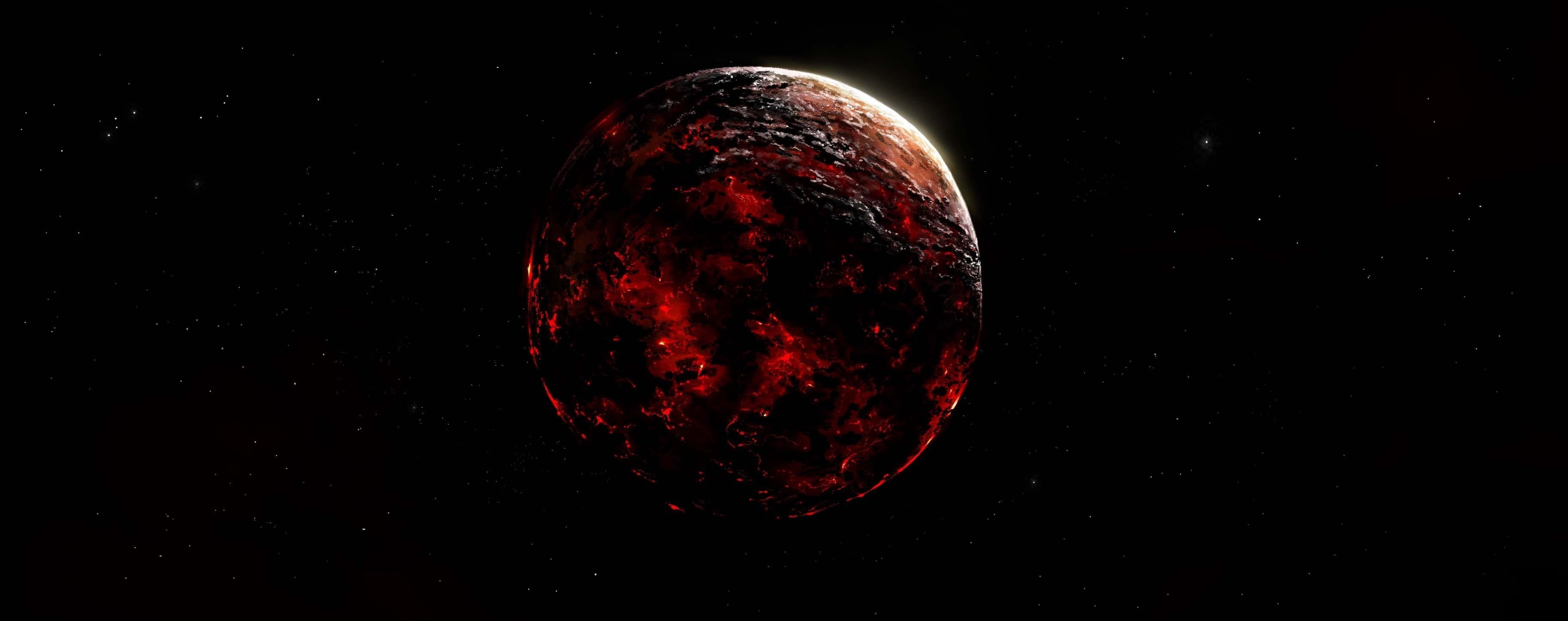 red and black planet, glowing, stars, space, planet - Space, astronomy