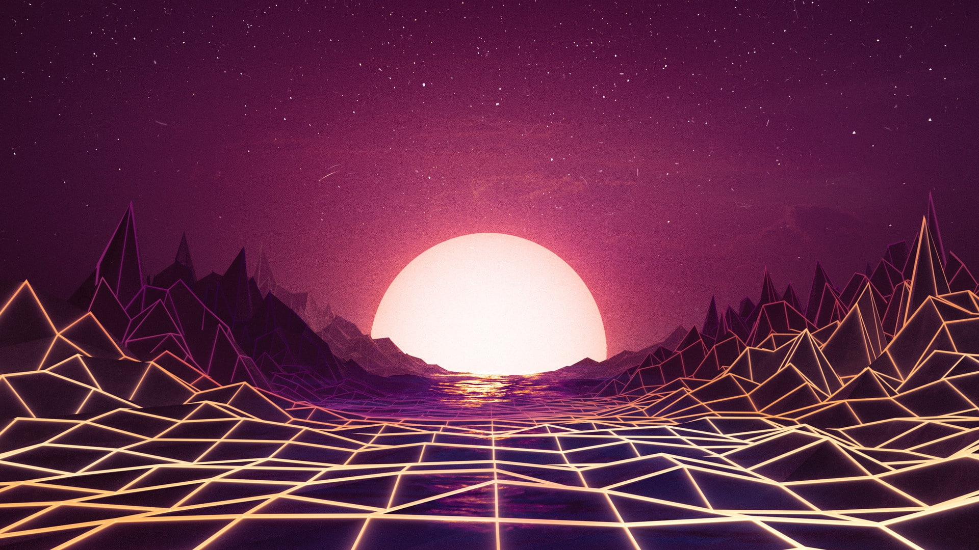Sunset, The sun, Music, Space, Star, Background, Neon, 80's