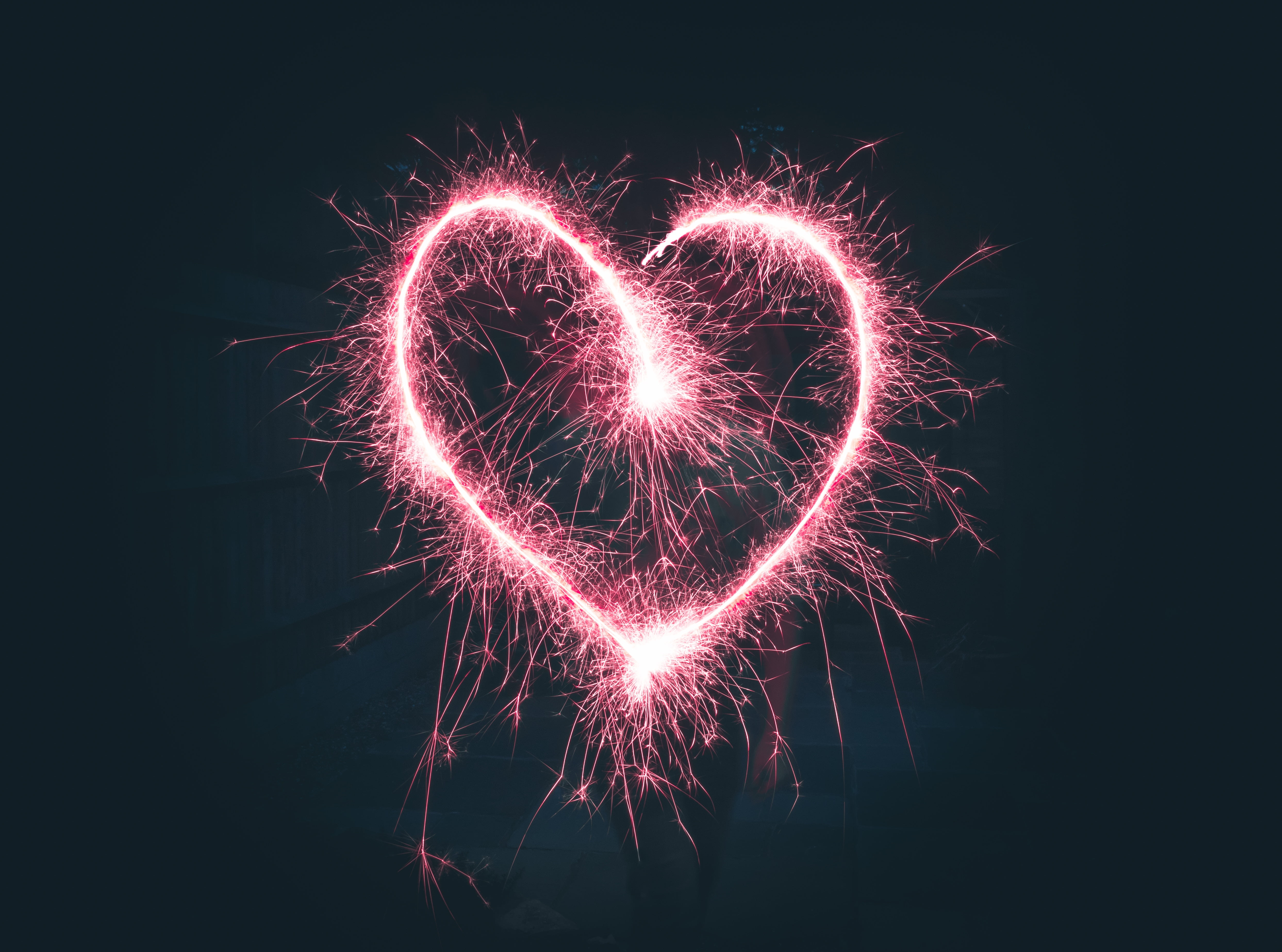 heart fireworks wallpaper, sparks, illuminated, motion, glowing