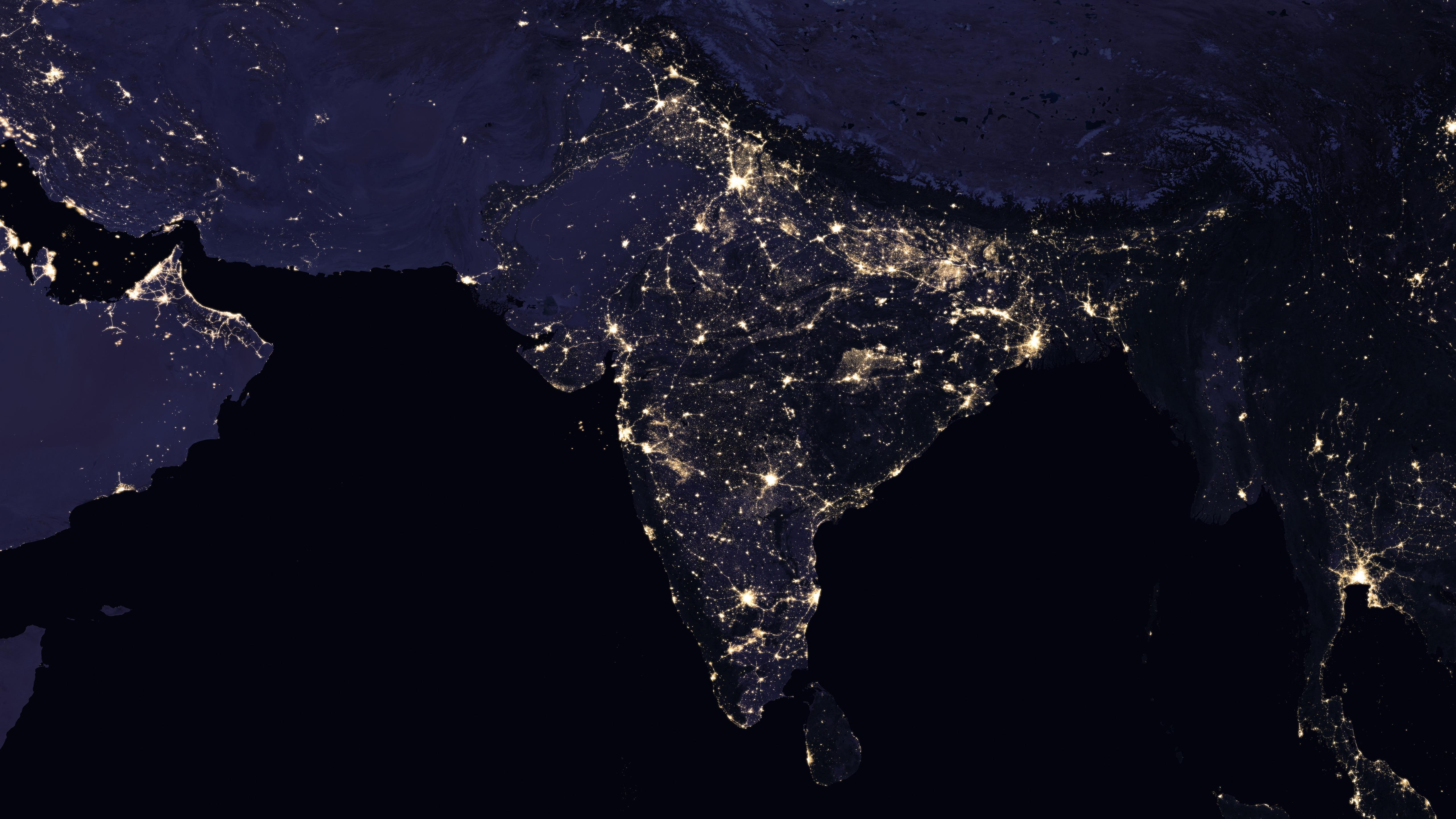 india, nasa, map, city lights, night, earth, darkness, planet