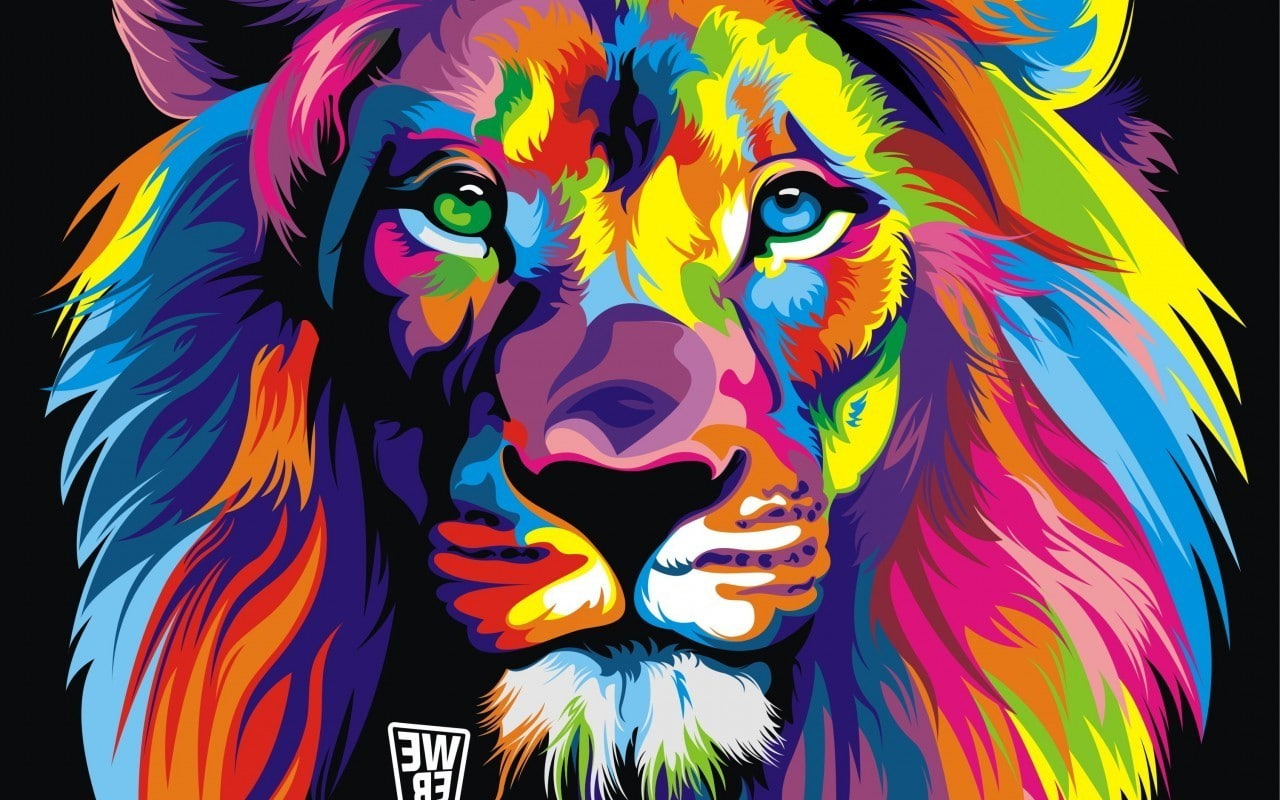 lion colorful abstract, multi colored, art and craft, representation