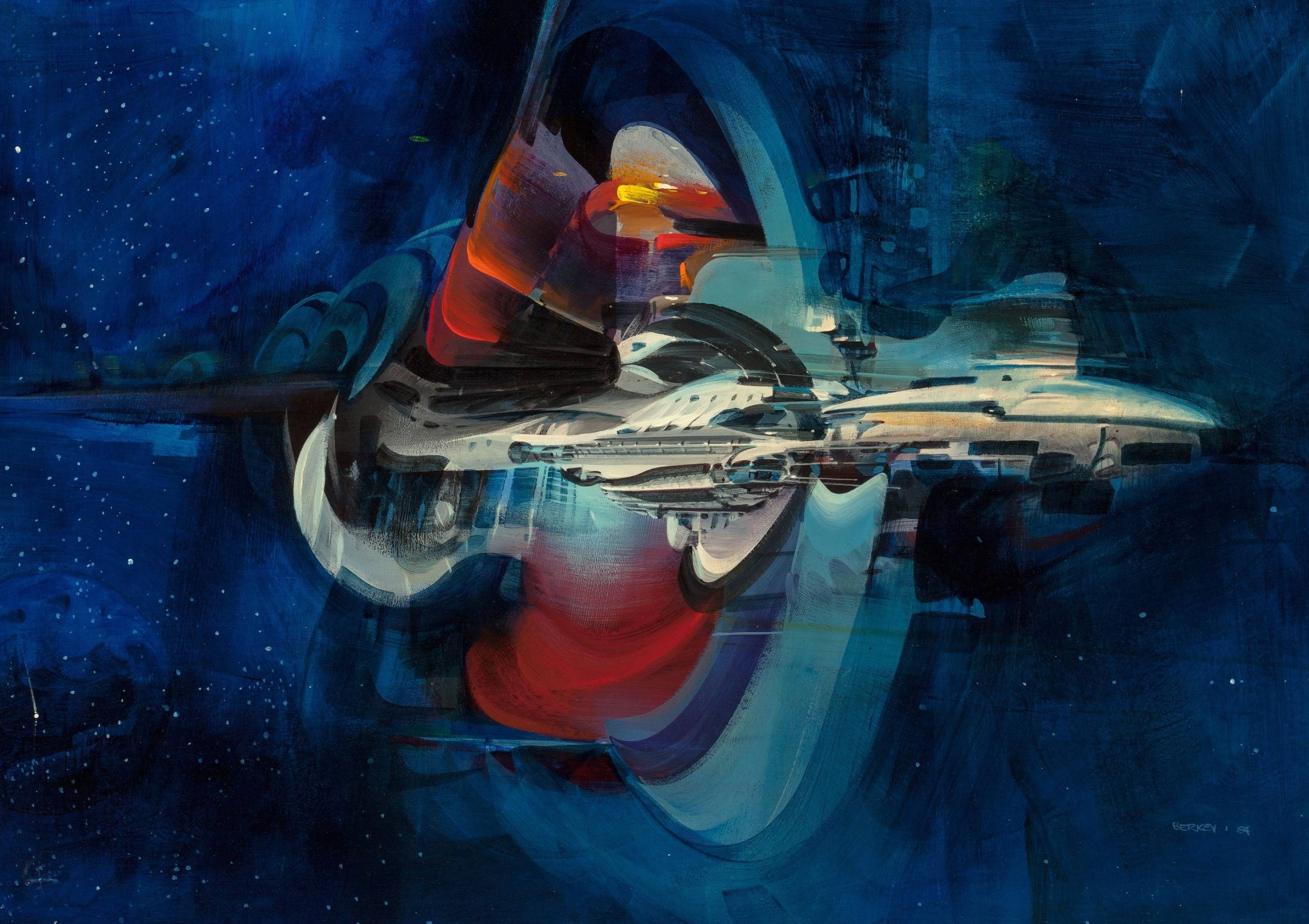 artwork, Blue Background, digital art, John Berkey, painting