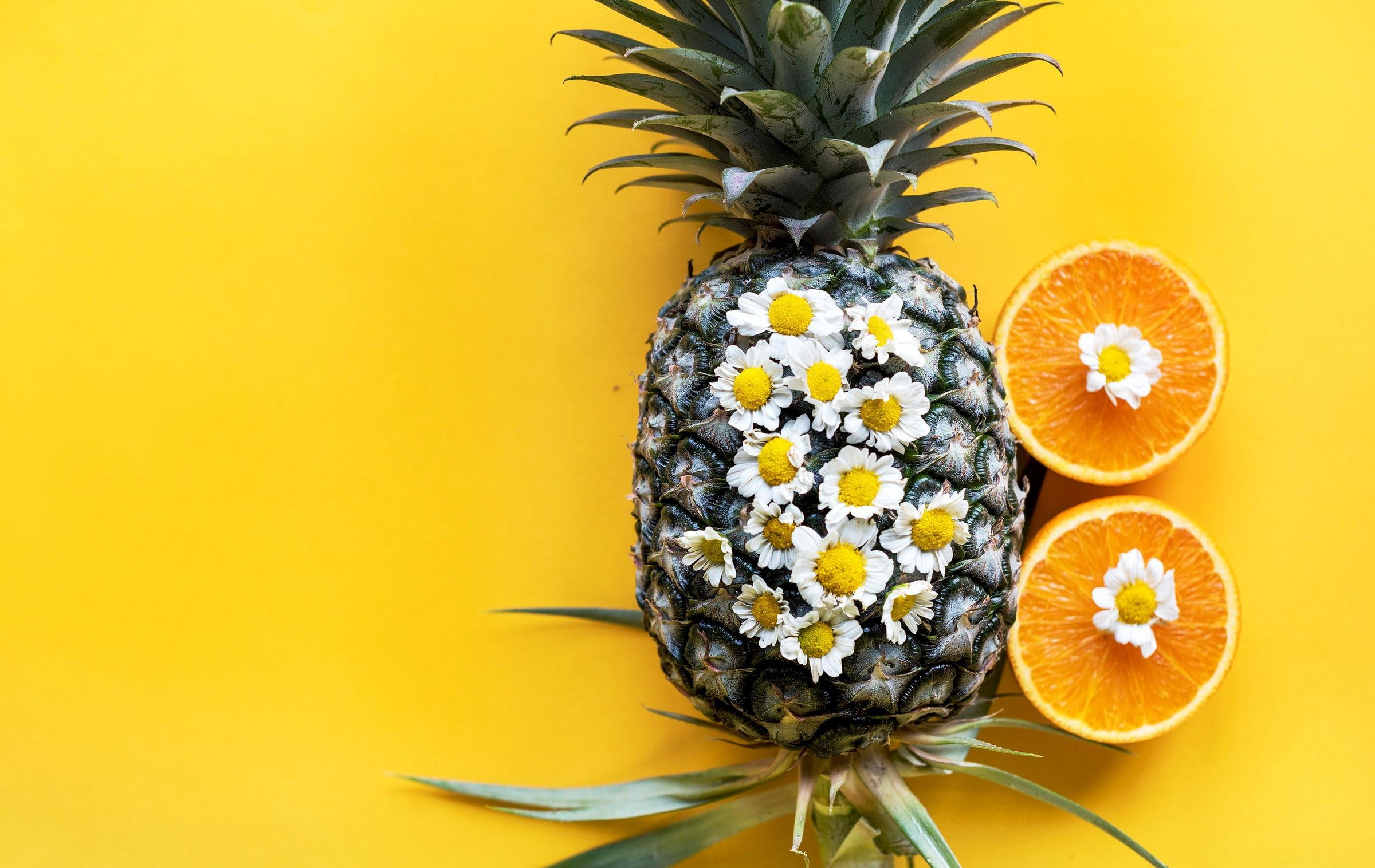 orange, chamomile, pineapple