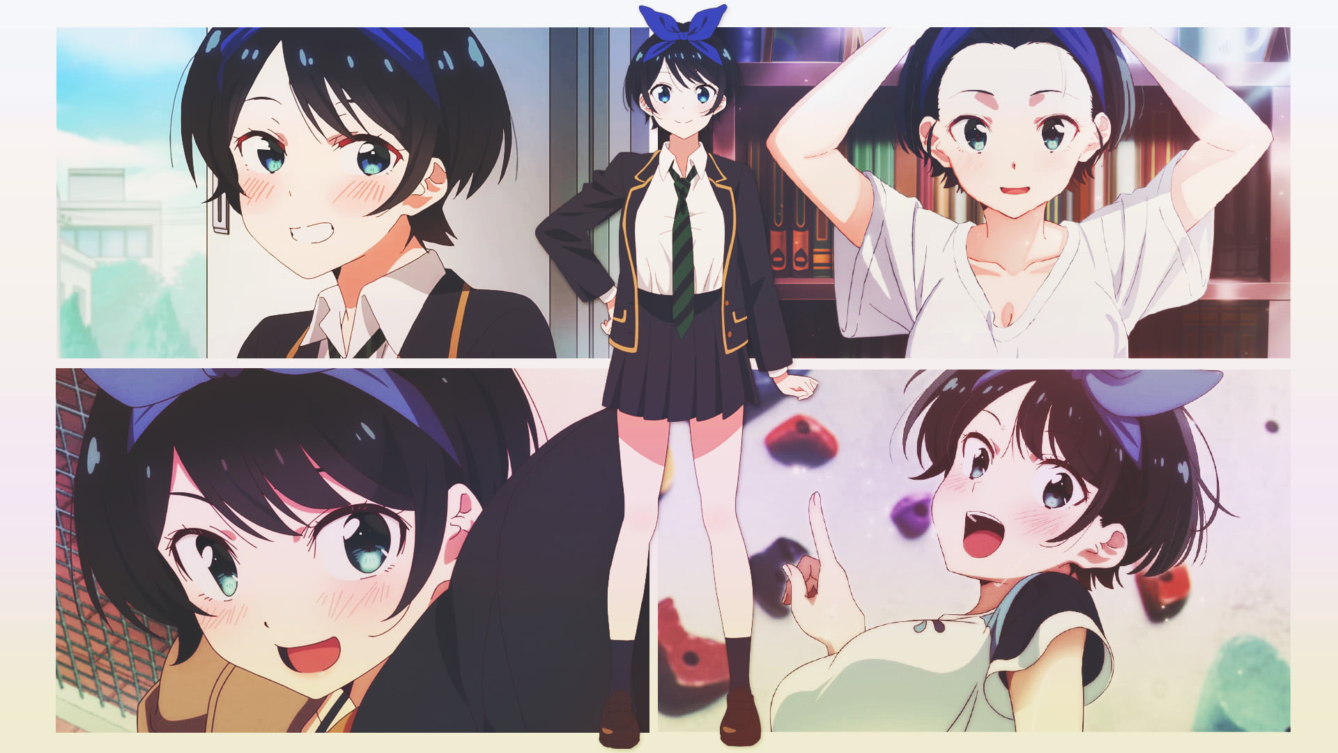 anime, collage, DinocoZero, anime girls, Ruka Sarashina, Kanojo, Okarishimasu (Rent-a-Girlfriend)
