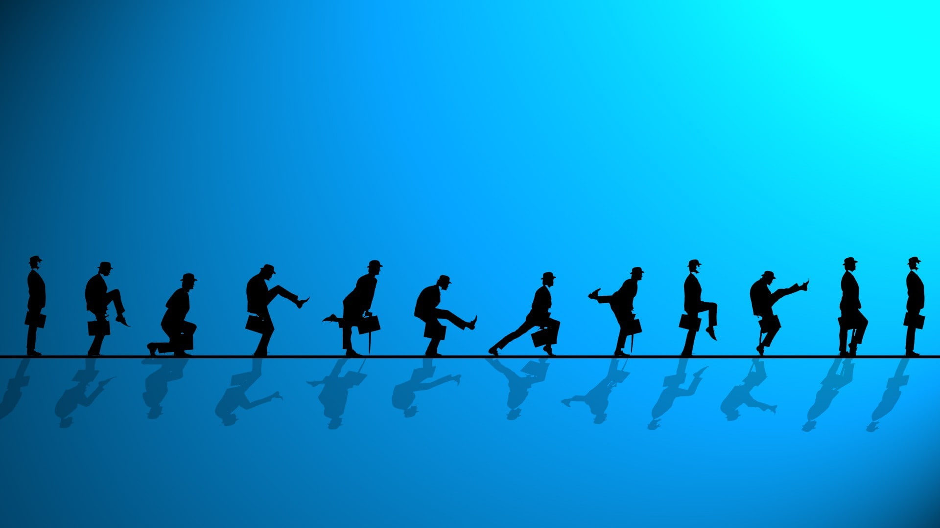 John Cleese, blue background, Monty Python, minimalism, reflection