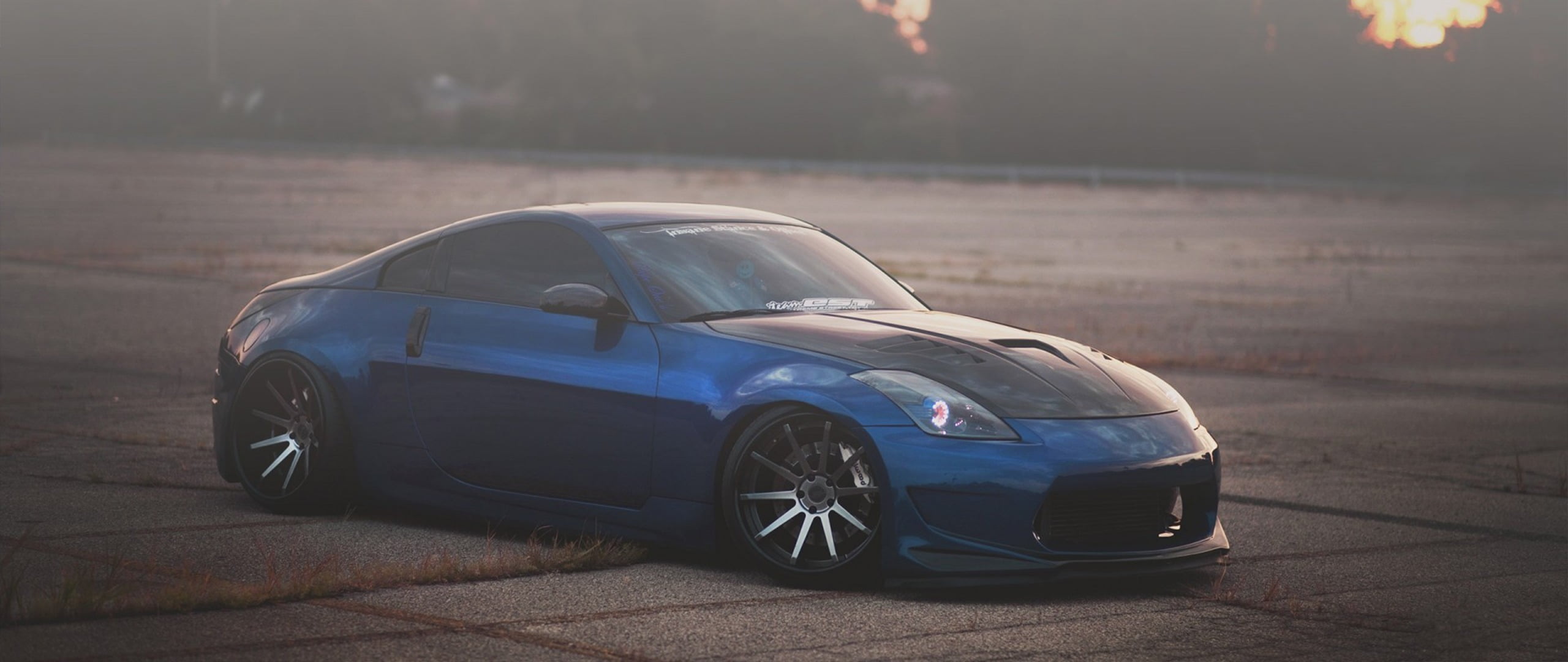 blue 5-door hatchback, ultra-wide, car, Nissan 350Z, blue cars