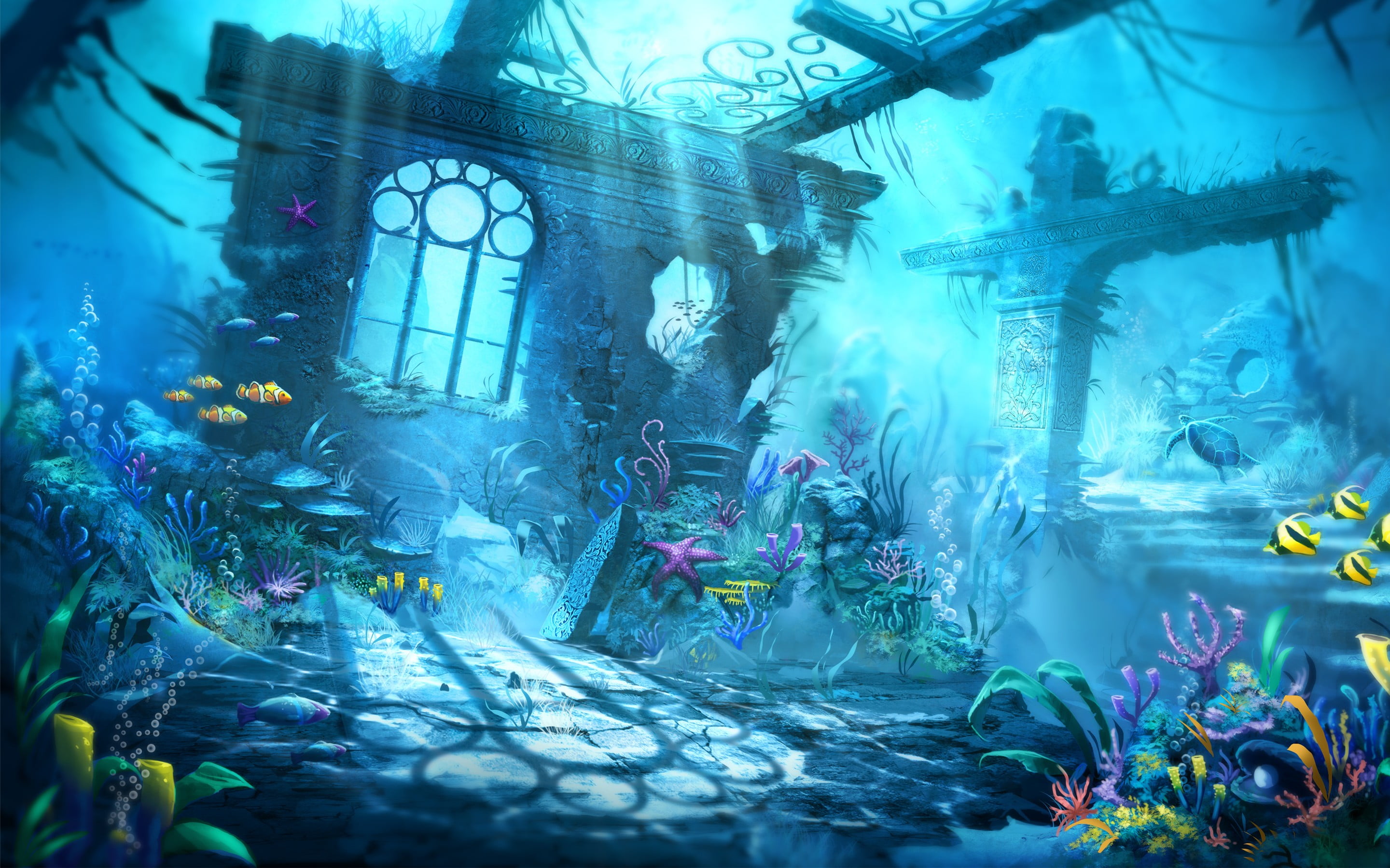 graphics, underwater, nature, architecture, built structure