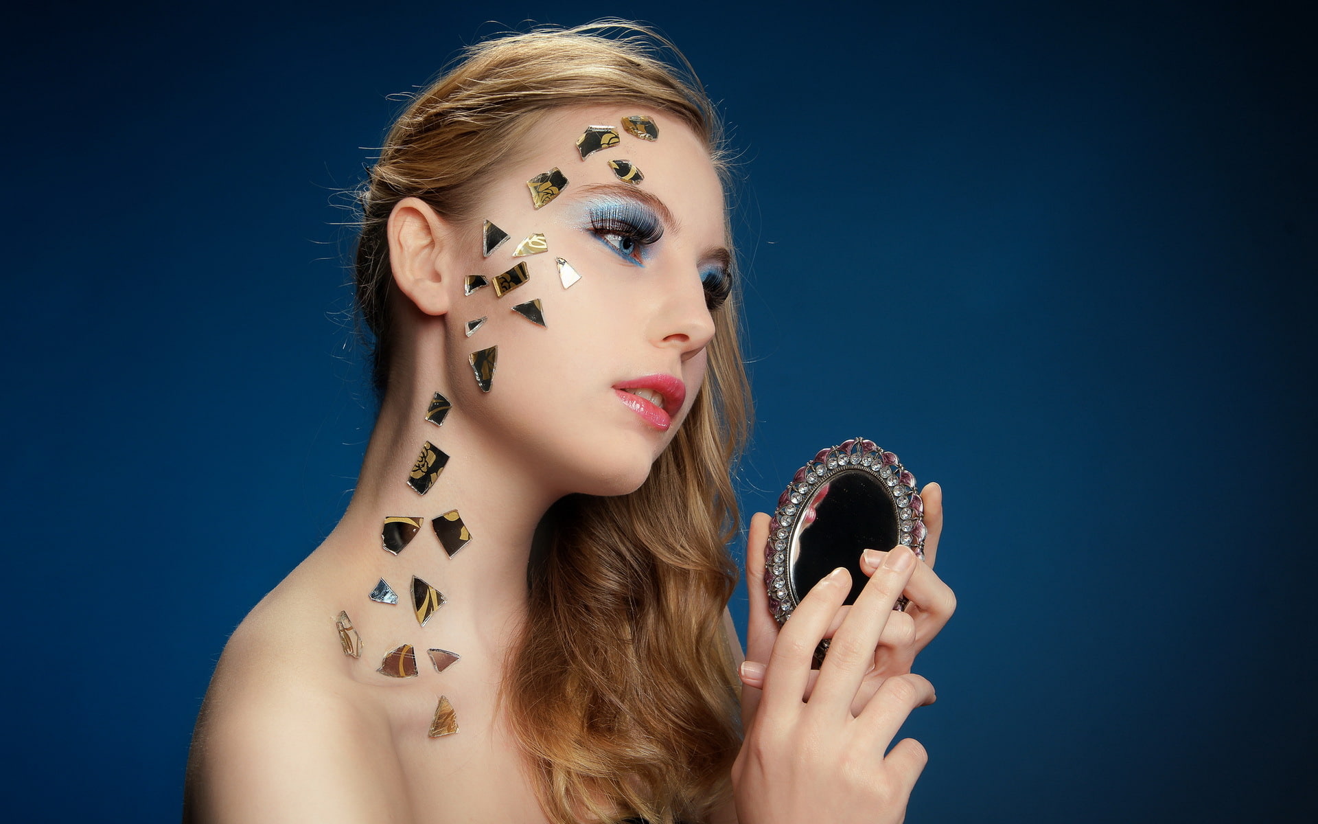 girl, background, makeup