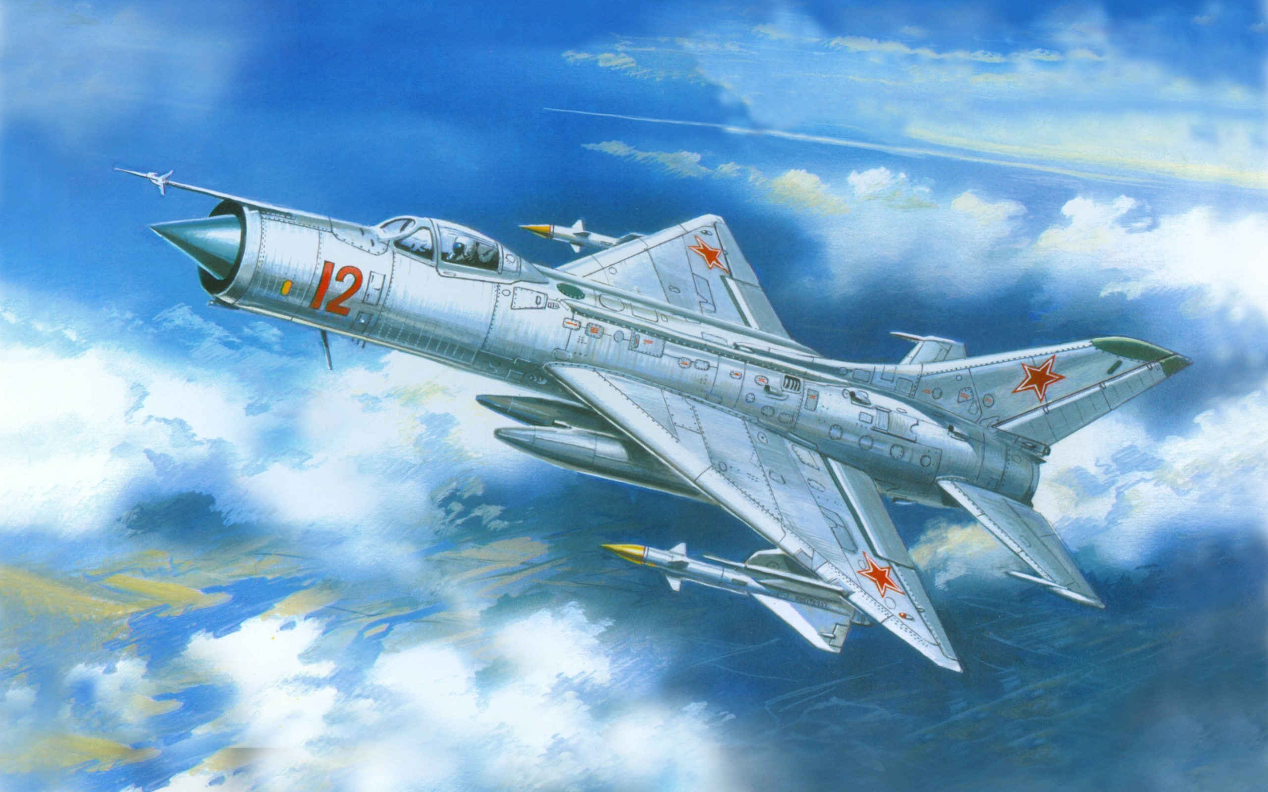 Air Forces, Aircraft, Sukhoi Su-11, Plane, Sky, gray fighting jet cartoon