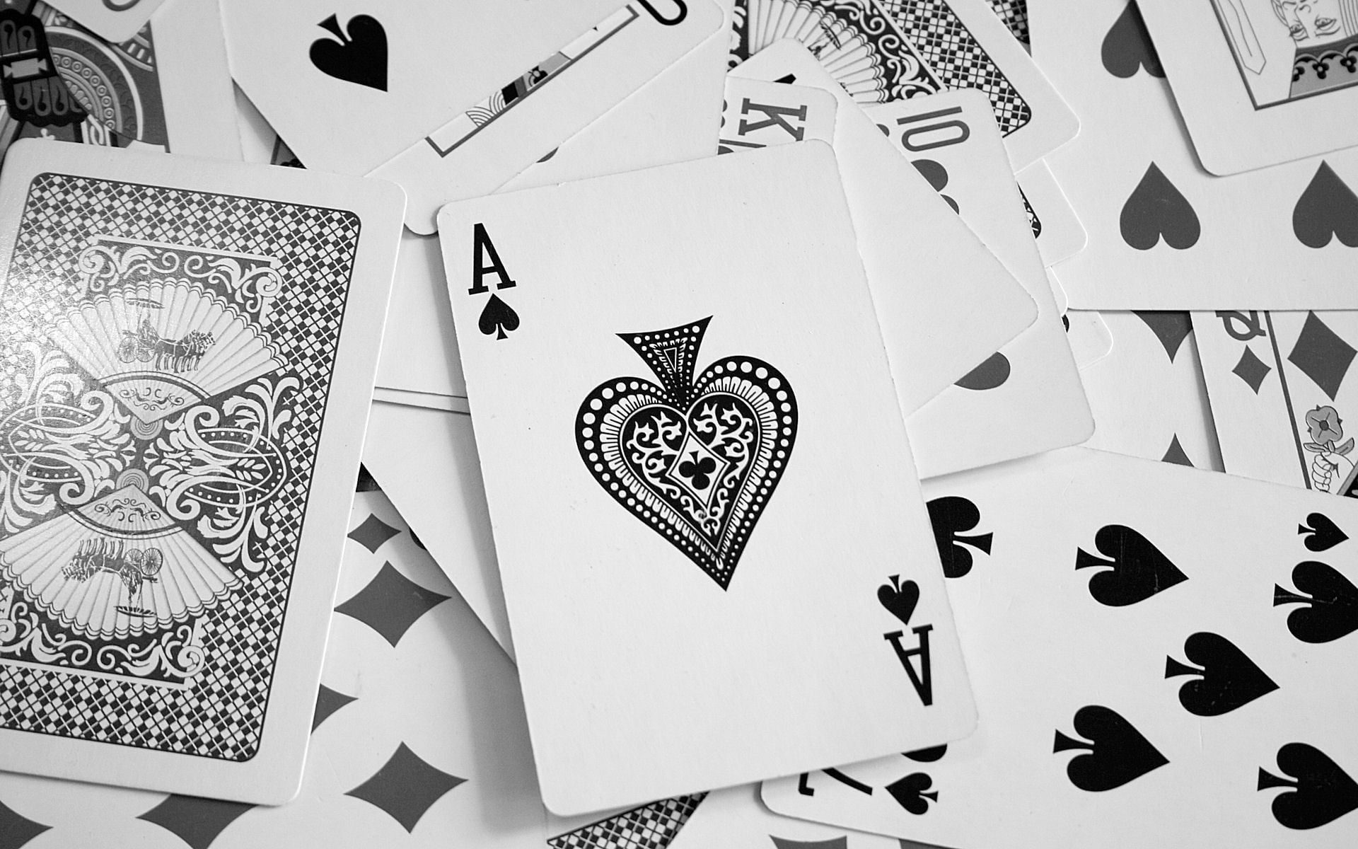 playing card lot, cards, Ace of Spades, monochrome, playing cards