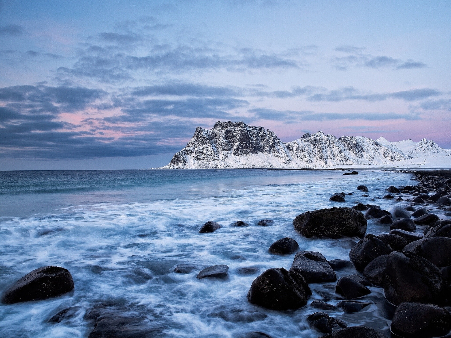 Norway, sea, mountains, rocks, winter