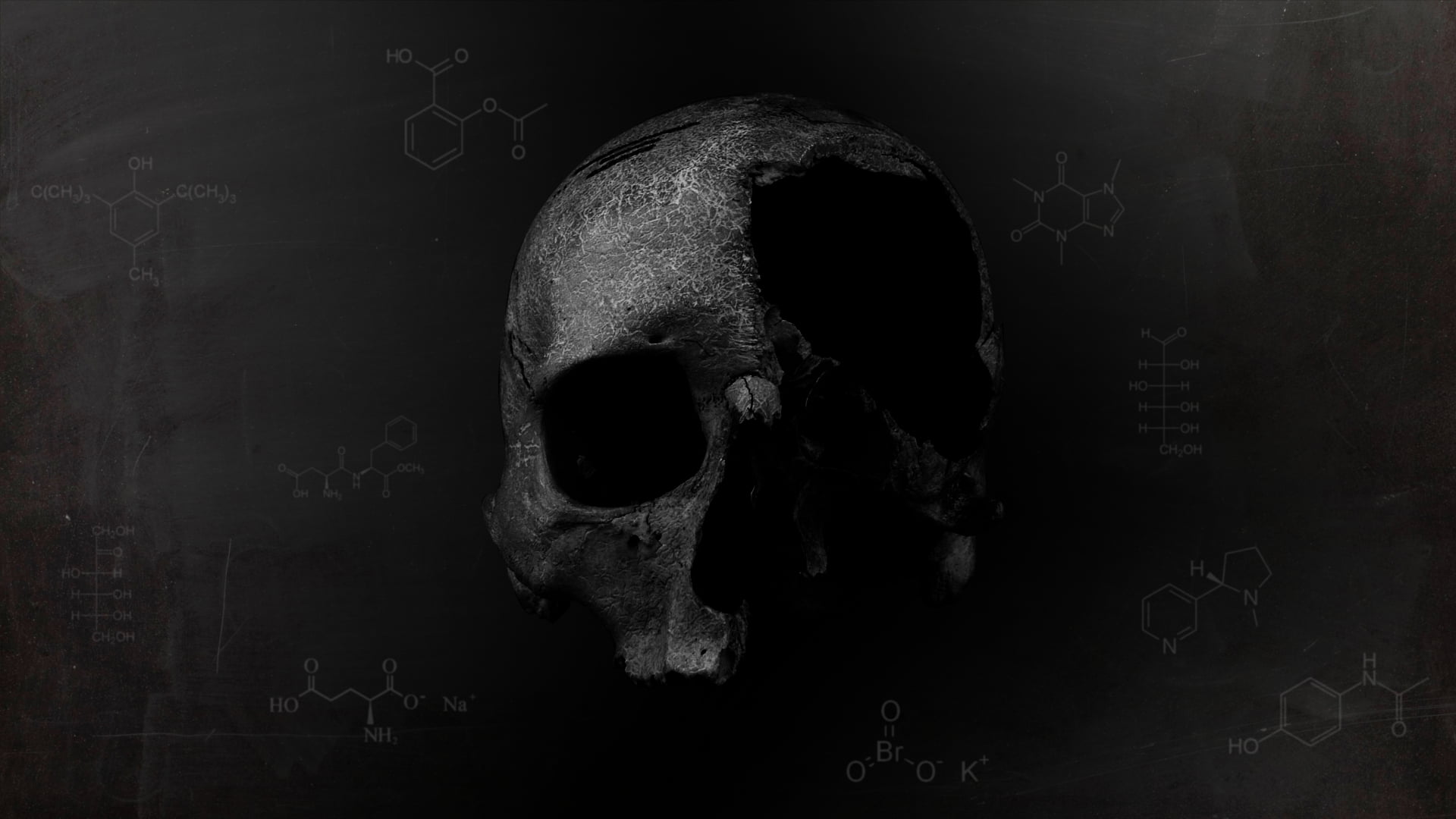 gray and black skull poster, gray skull wallpaper, chemistry