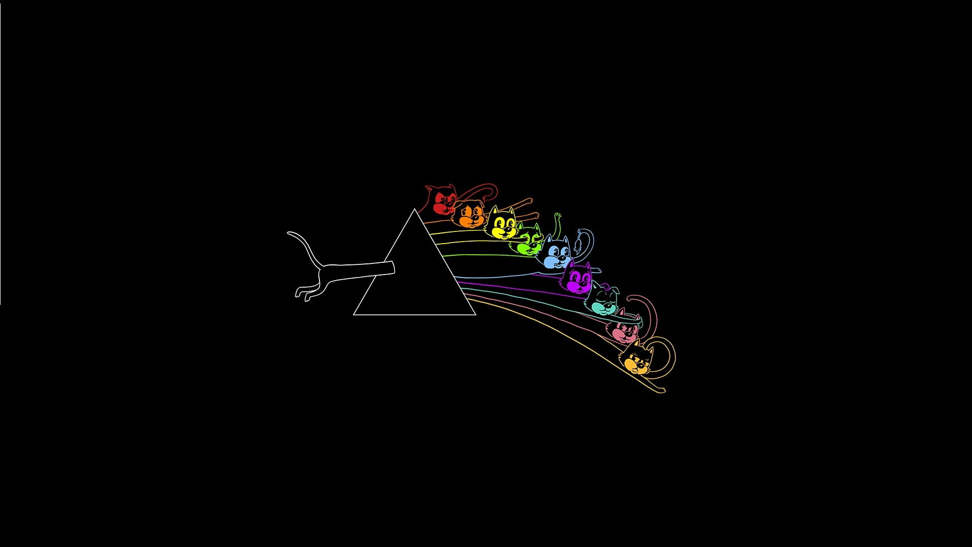Pink Floyd digital wallpaper, Minimalism, Prism, Black, Cats