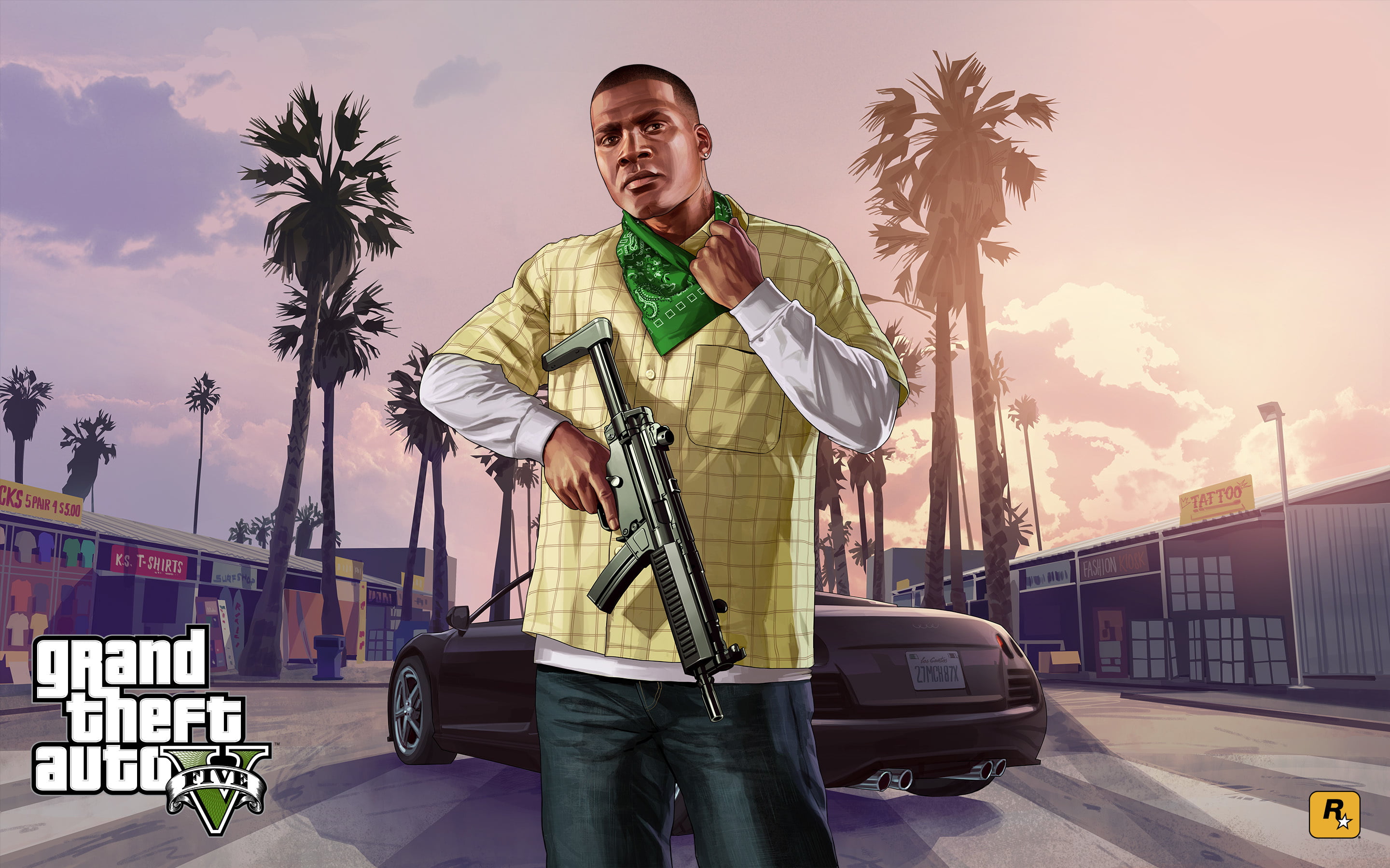 Grand Theft Auto Five character digital wallpaper, weapons, machine