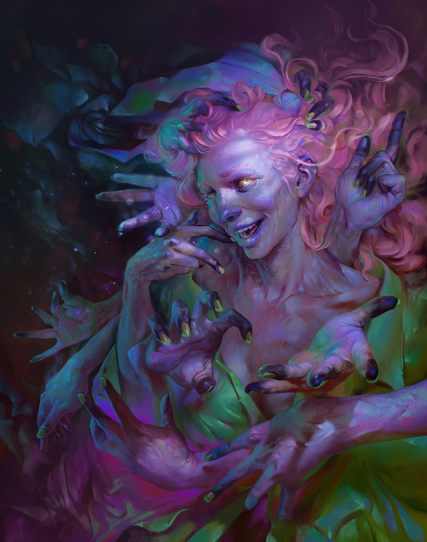 Apterus, horror, women, hands, multi colored, creativity, young adult