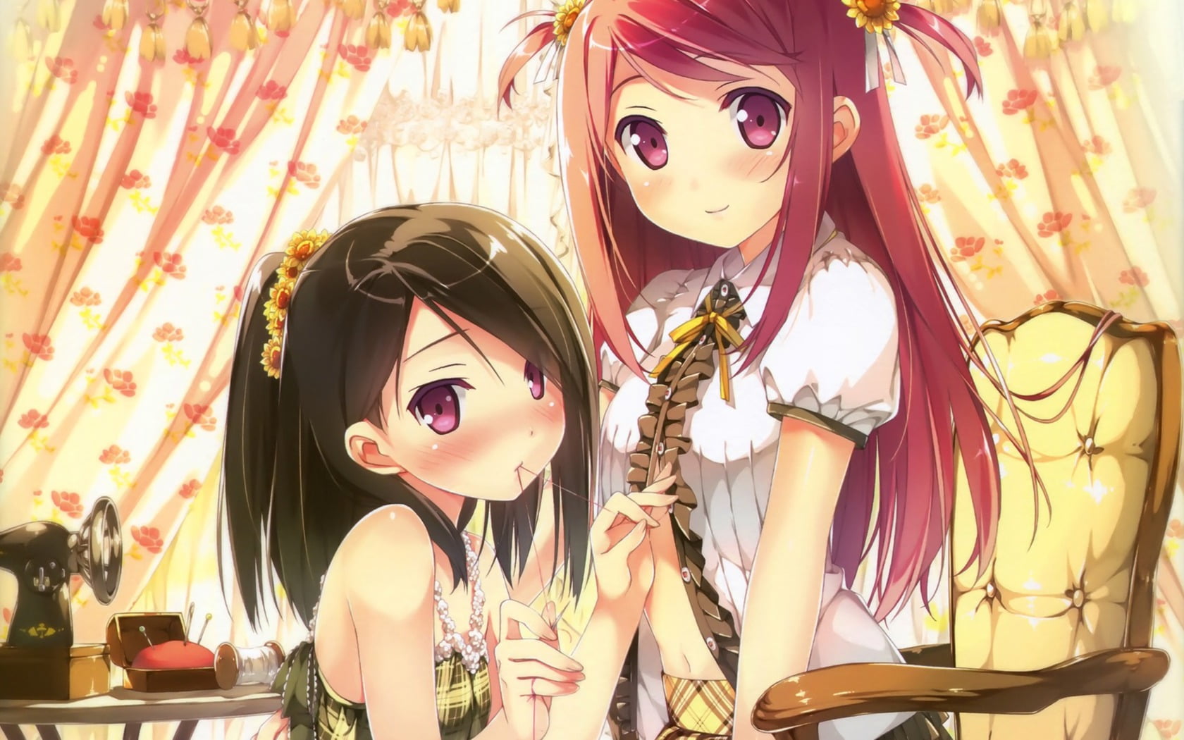 Kurumi Kantoku, two females beside armchair anime wallpaper, Anime / Animated