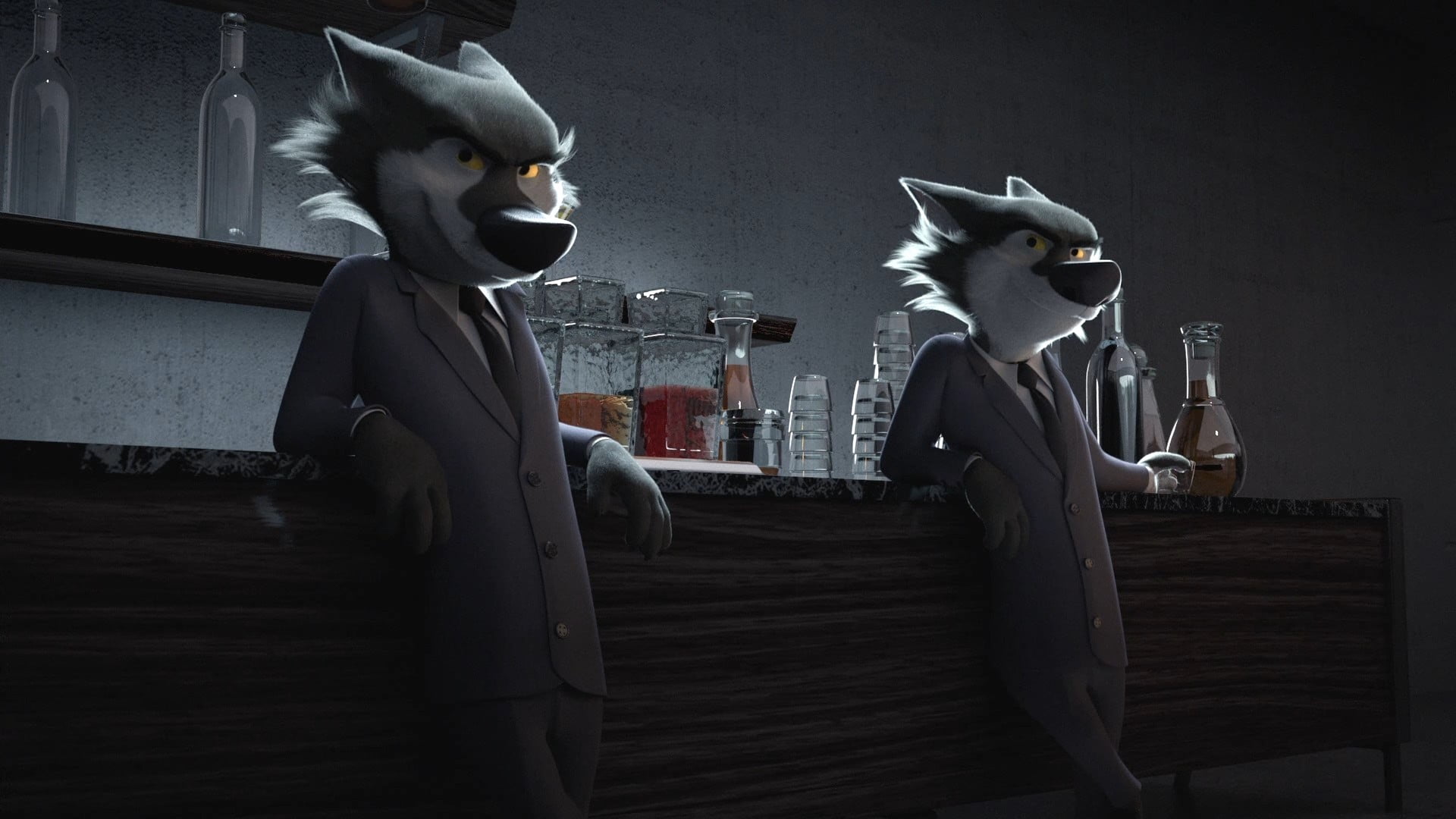 two fox characters, wolf, Anthro, animals, 3D, cartoon, movies