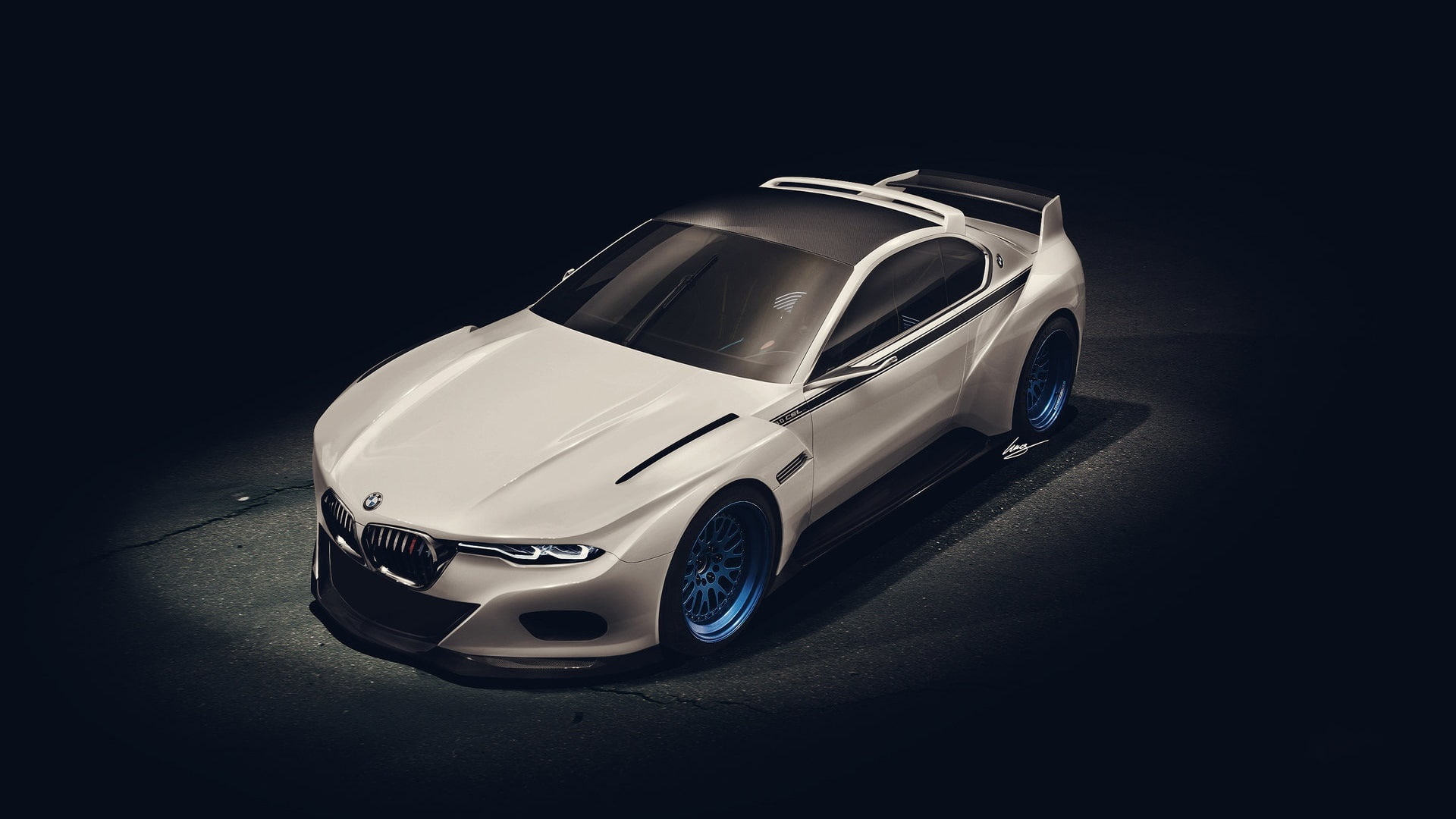 BMW 3.0 CSL white car top view