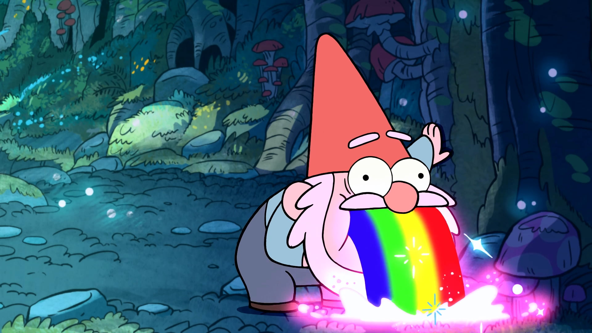 Gnome from Gravity Falls illustration, rainbows, gnomes, humor