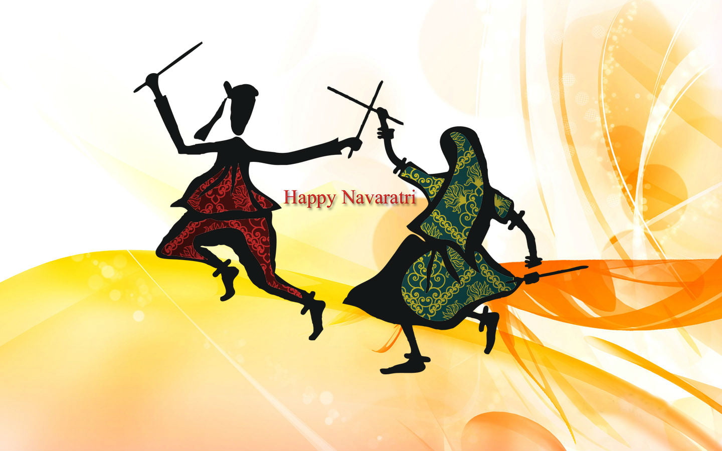 Couple Playing Dandiya Garba, Happy Navaratri text, Festivals / Holidays