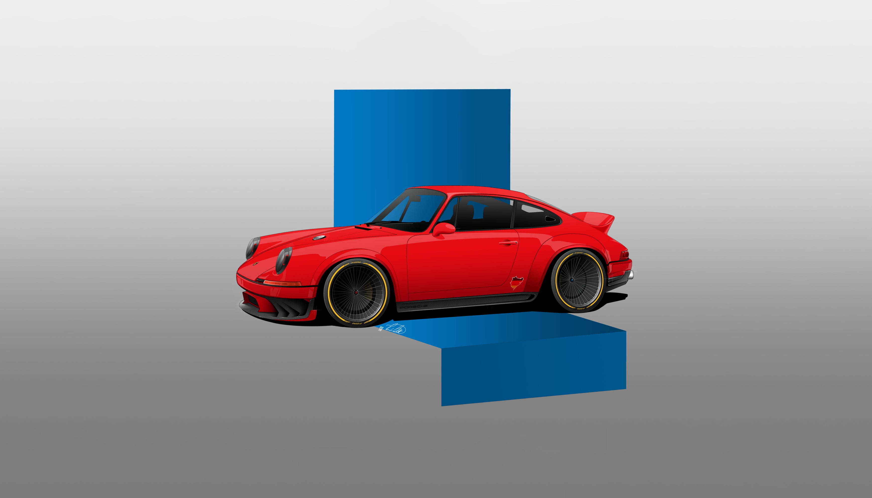 simple background, car, Porsche, red cars, artwork, vehicle