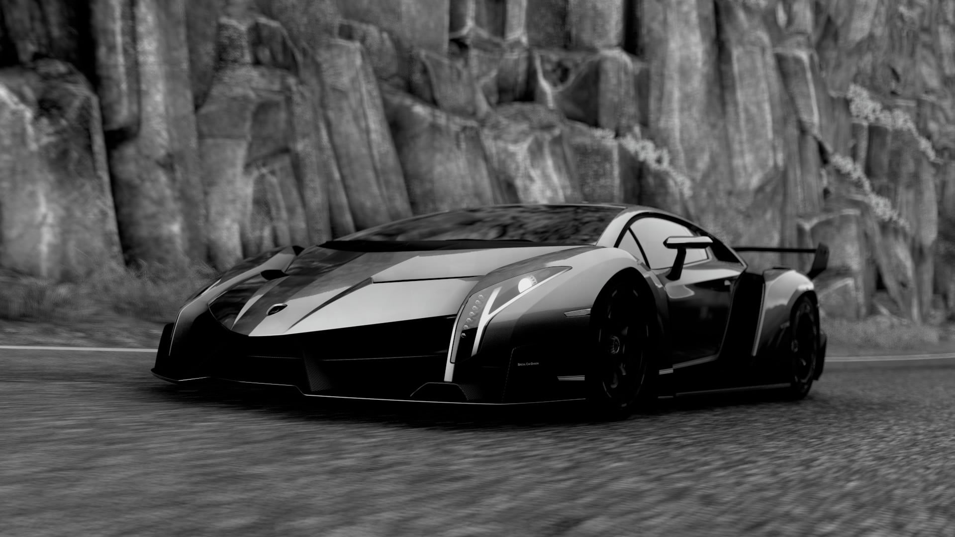 grayscale Lamborghini Veneno, Driveclub, car, mode of transportation