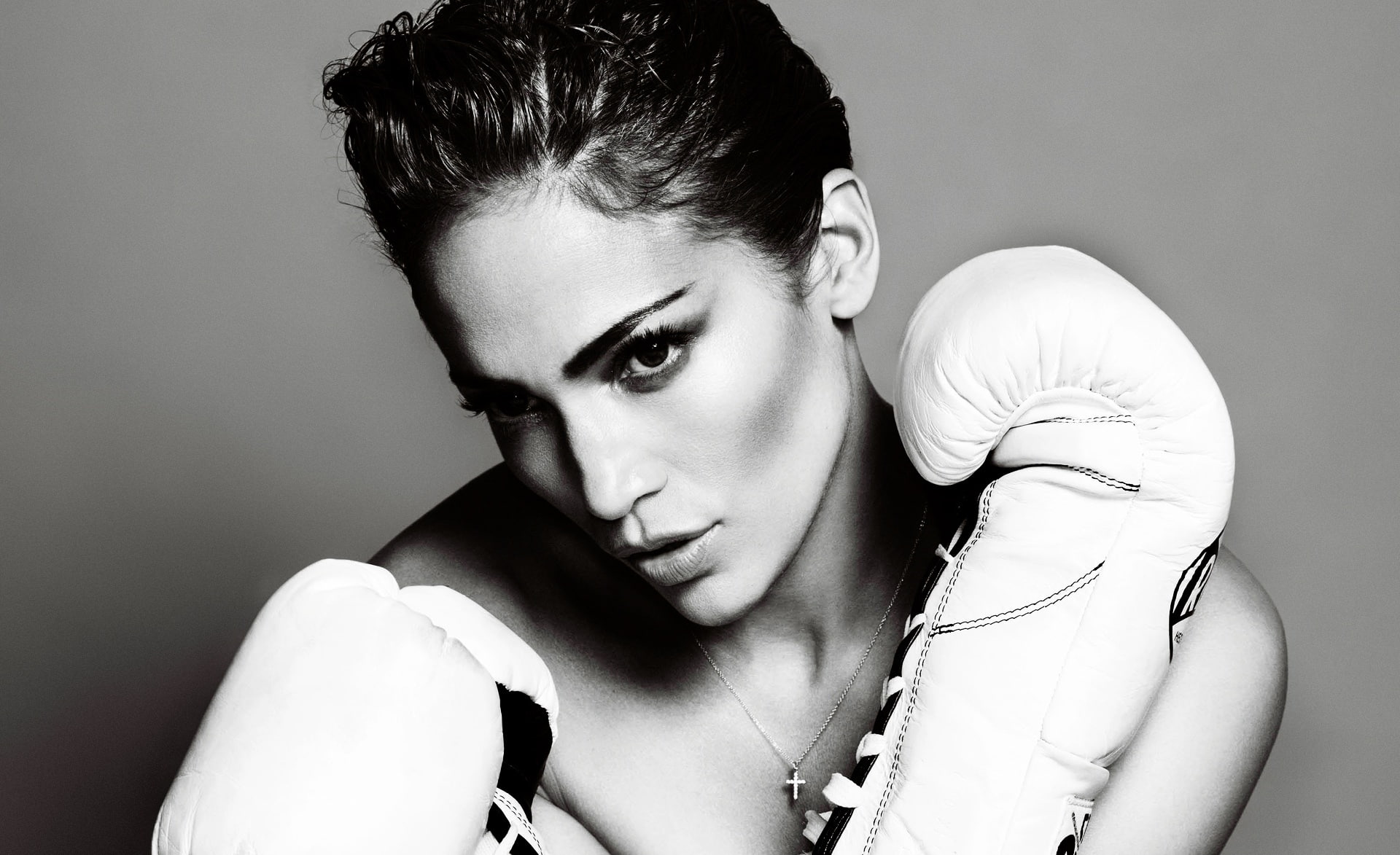 Jennifer Lopez Boxing, boxing gloves, Music, Fight, black and white