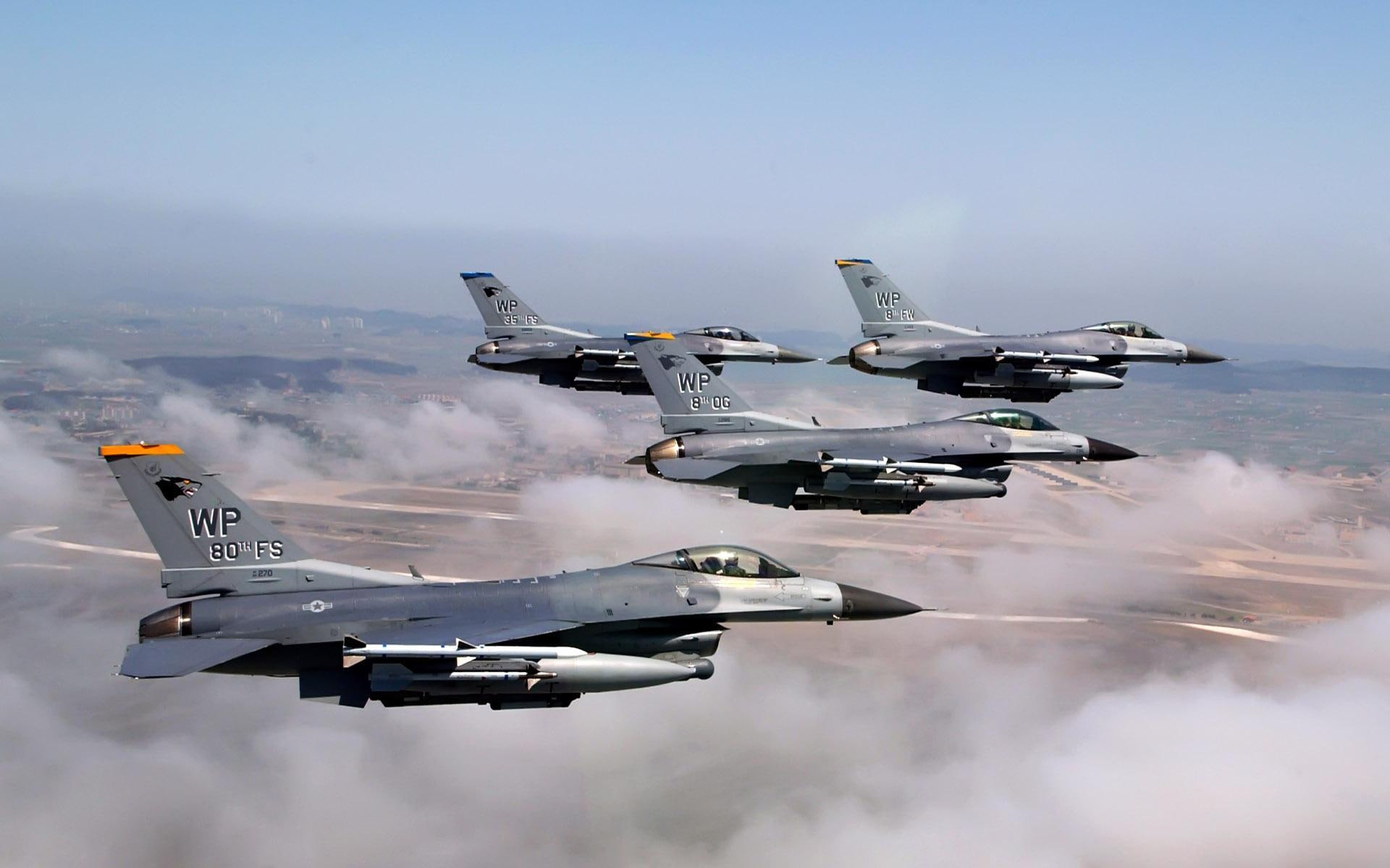 F16's In Formation, military, flypast, falcon, aircraft, recon