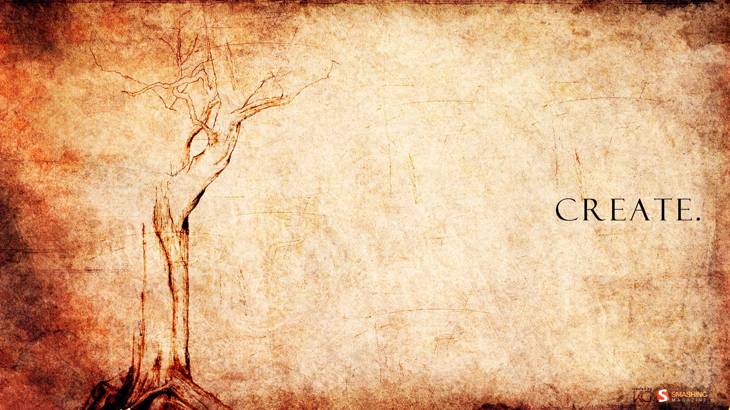 brown paper background with tree sketch and create text digital wallpaper
