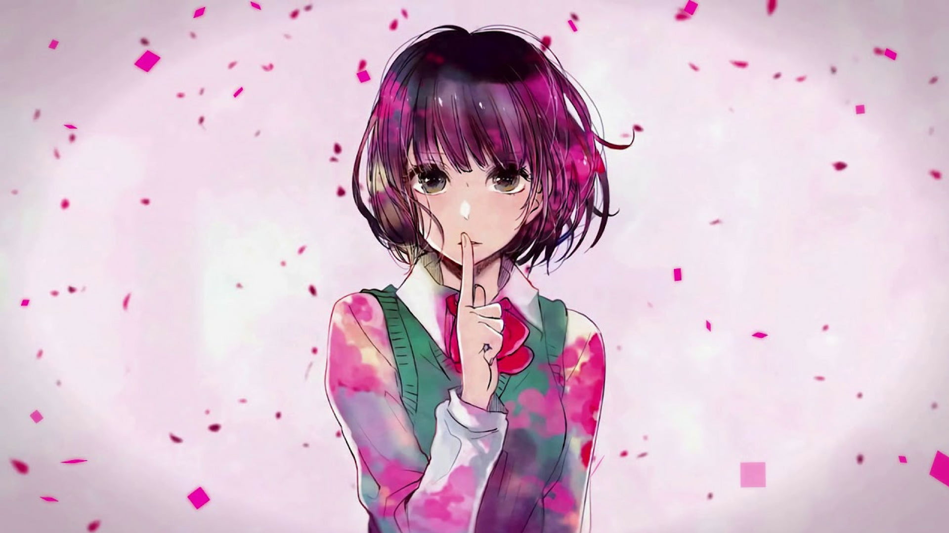 purple background, Kuzu no Honkai, Yasuraoka Hanabi, anime girls