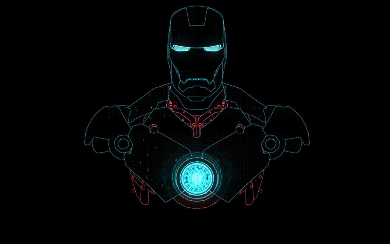 Iron Man illustration, illuminated, technology, black background