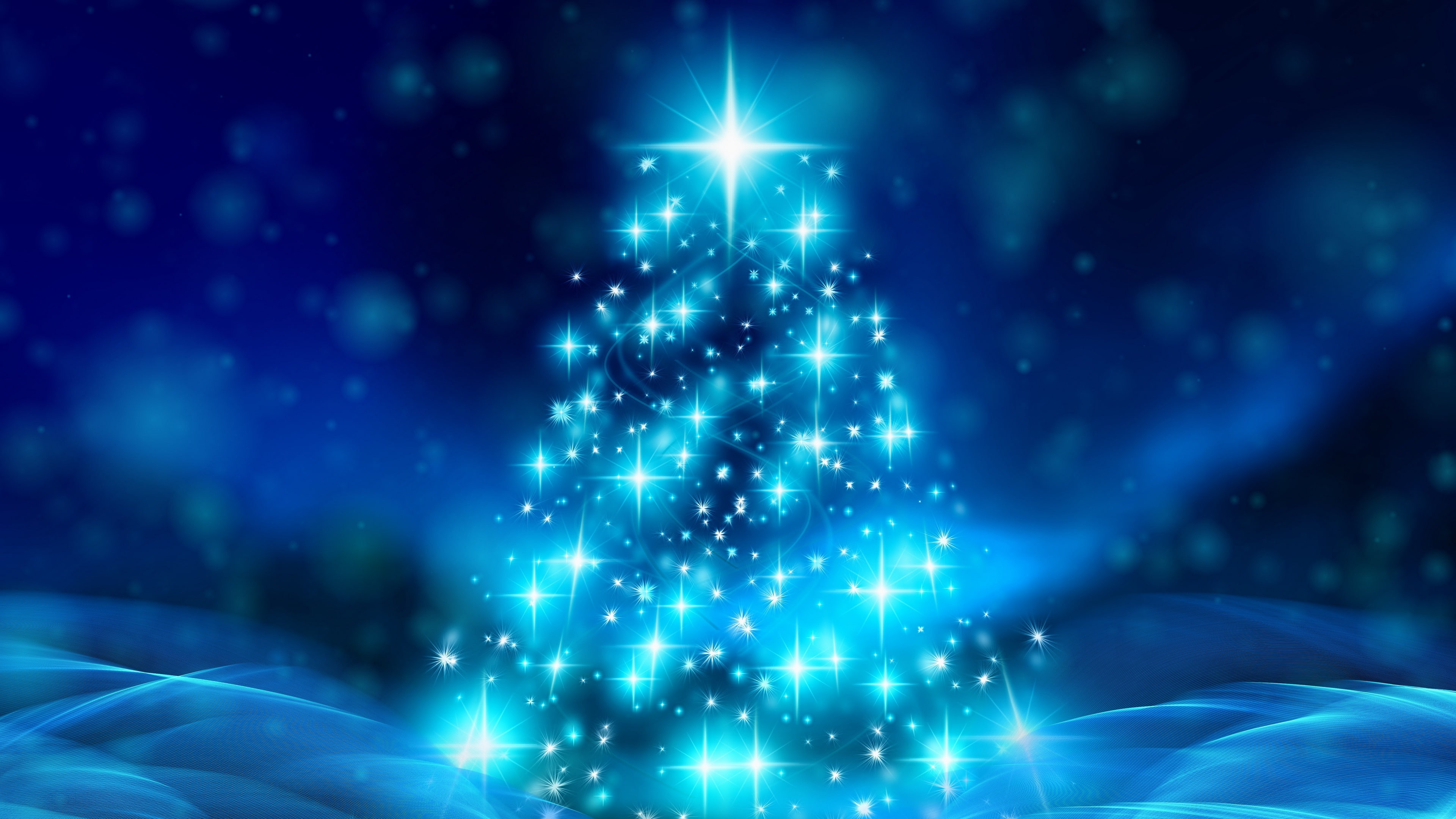 blue, christmas, christmas tree, stars, glow, shine, shining