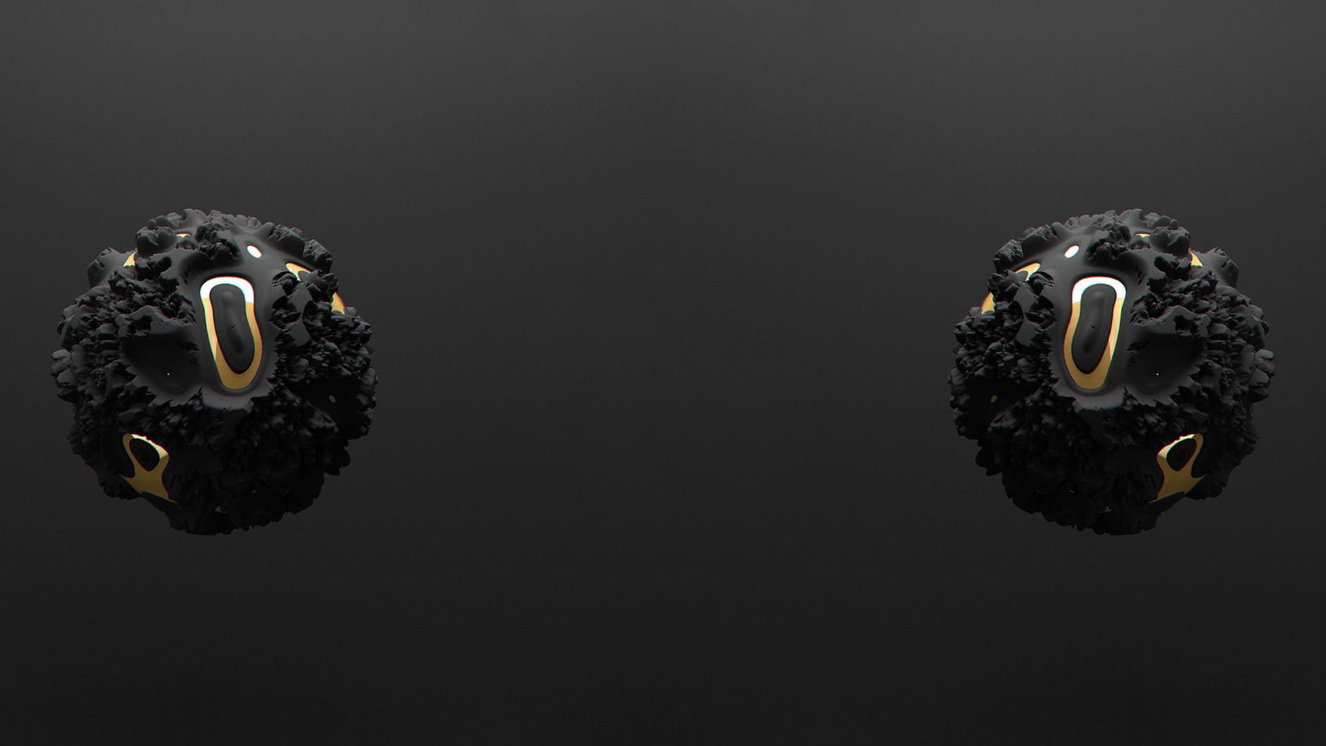 two black stone 3D splash art, 3d object , gold, minimalism, studio shot