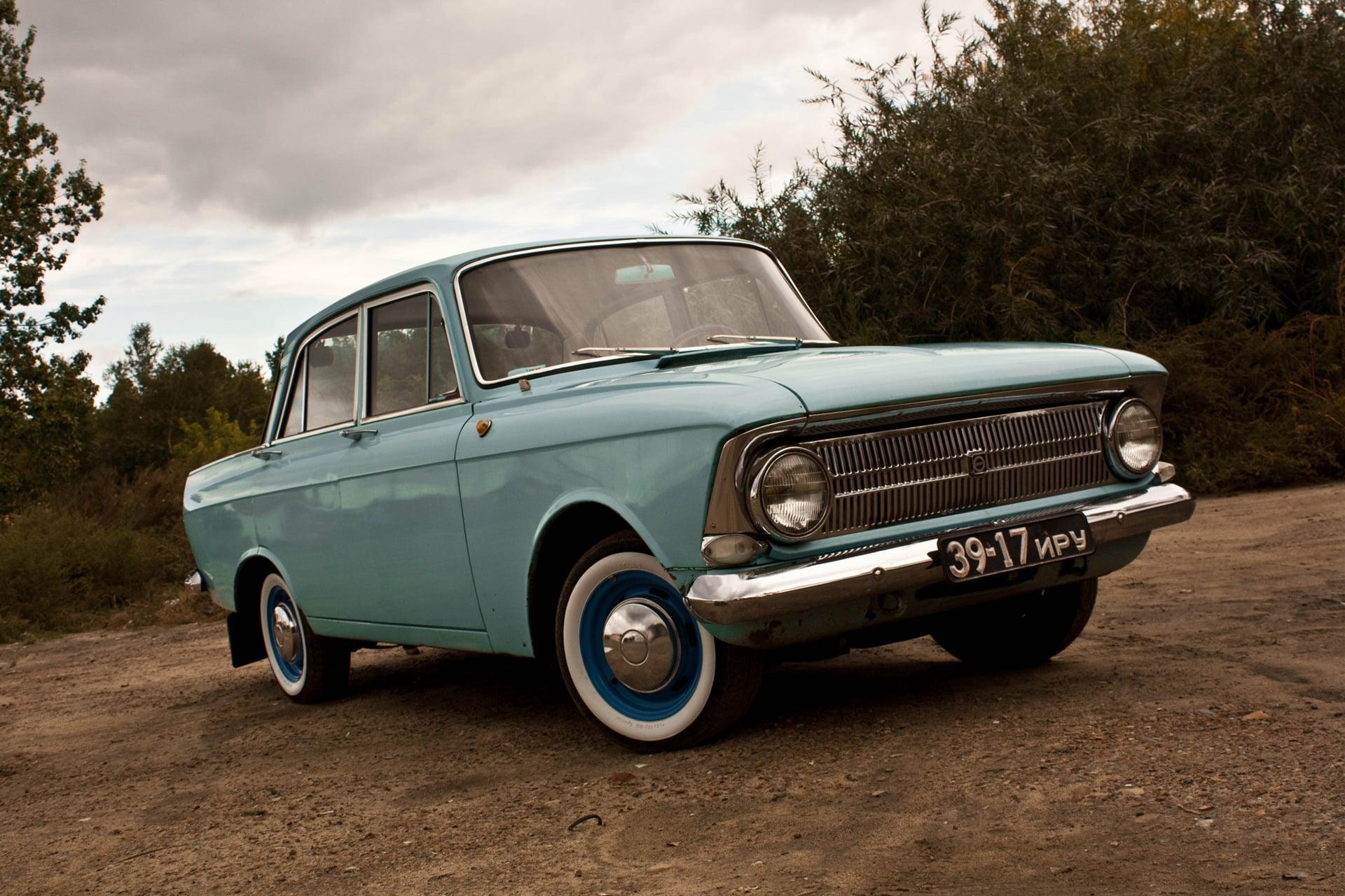 blue sedan, nature, retro, background, Wallpaper, USSR, car, legend