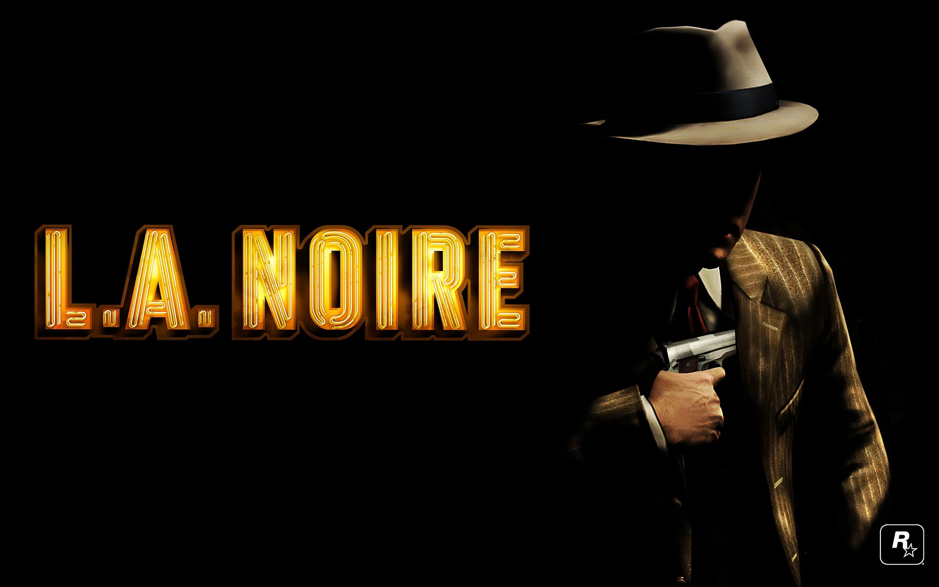 L.A. Noire digital wallpaper, la noire, male, pistol, hat, suit