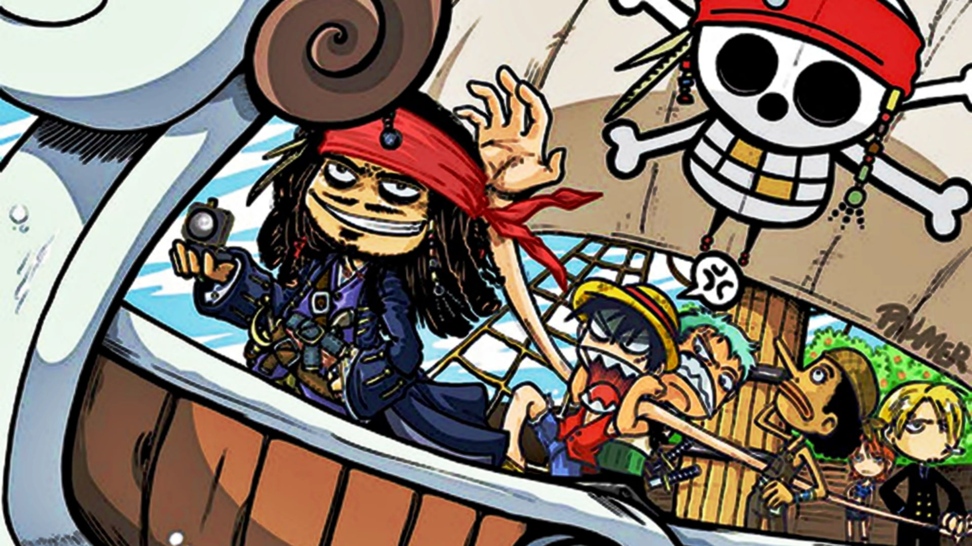 cartoons one piece funny nami luffy zoro sanji pirates of the caribbean jack sparrow artwork 1920 Anime One Piece HD Art