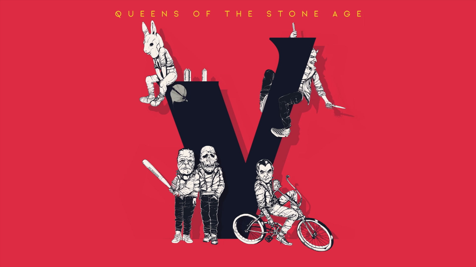 Queens of the Stone Age, villains, studio shot, colored background