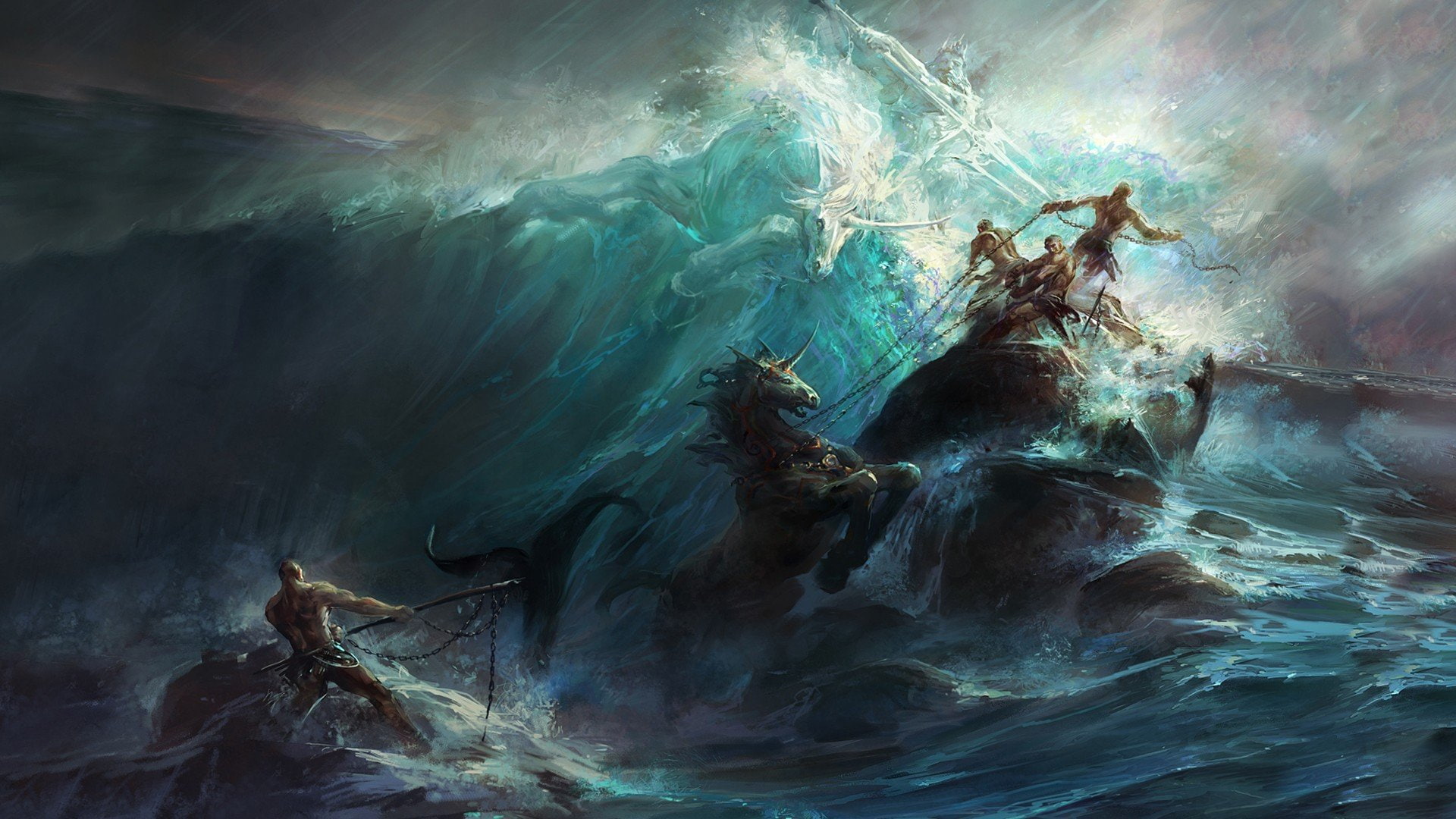 painting, Poseidon, Vector Art