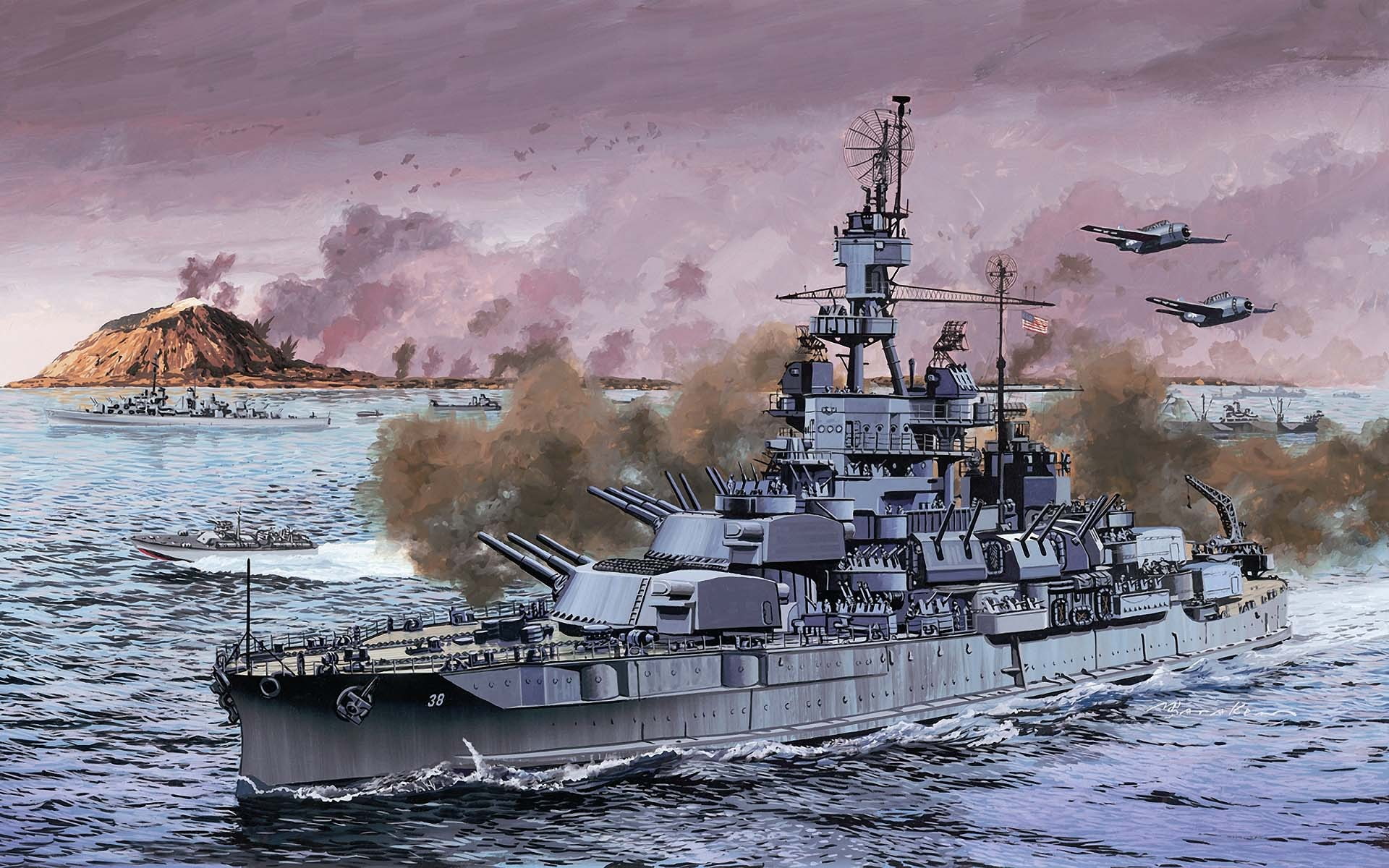 ship, Navy, the battle, American, battleship, WW2, art., PA
