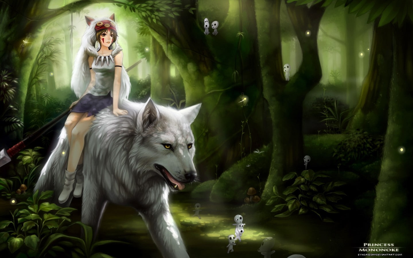 forest, Princess Mononoke, fantasy girl, anime girls, wolf